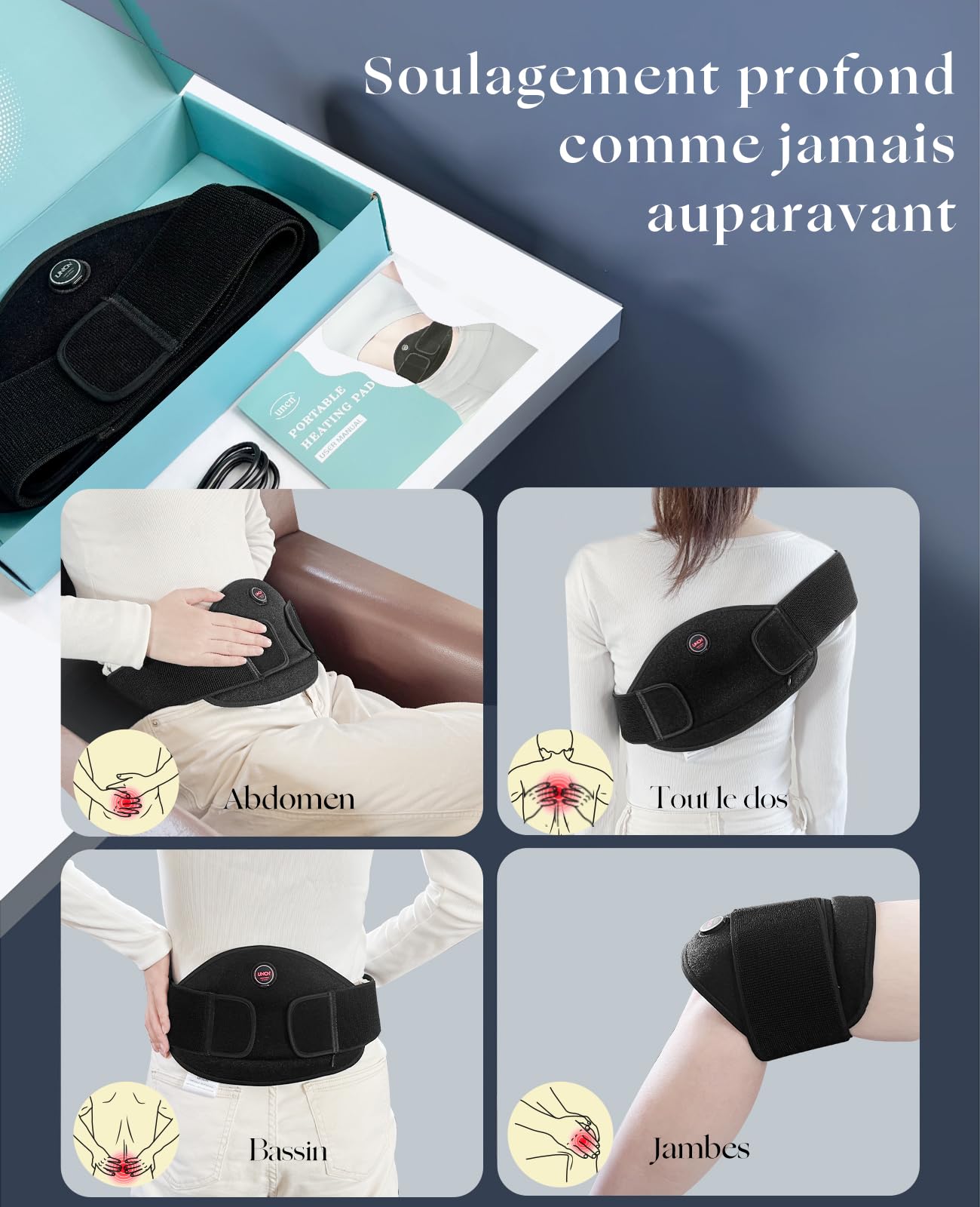 uncn cinturón calefactor lumbar versátil