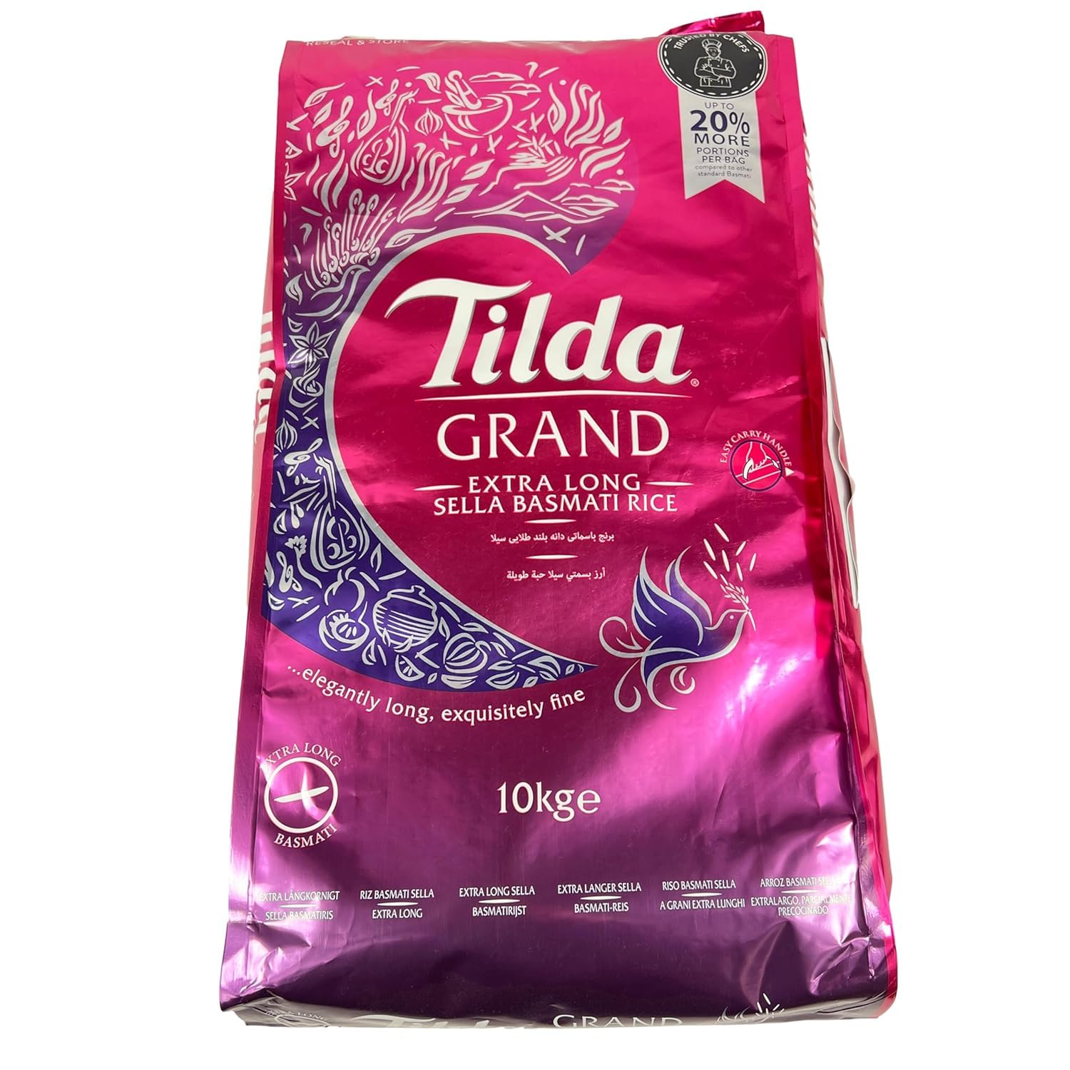 Tilda Grand Basmati Reis 10kg Extra Lang Golden Sella, Parboiled Reis, Extralange Körner, Perfekt für Asiatische Gerichte, Aromatischer Duft, Hohe Qualität, Herkunft aus Indien