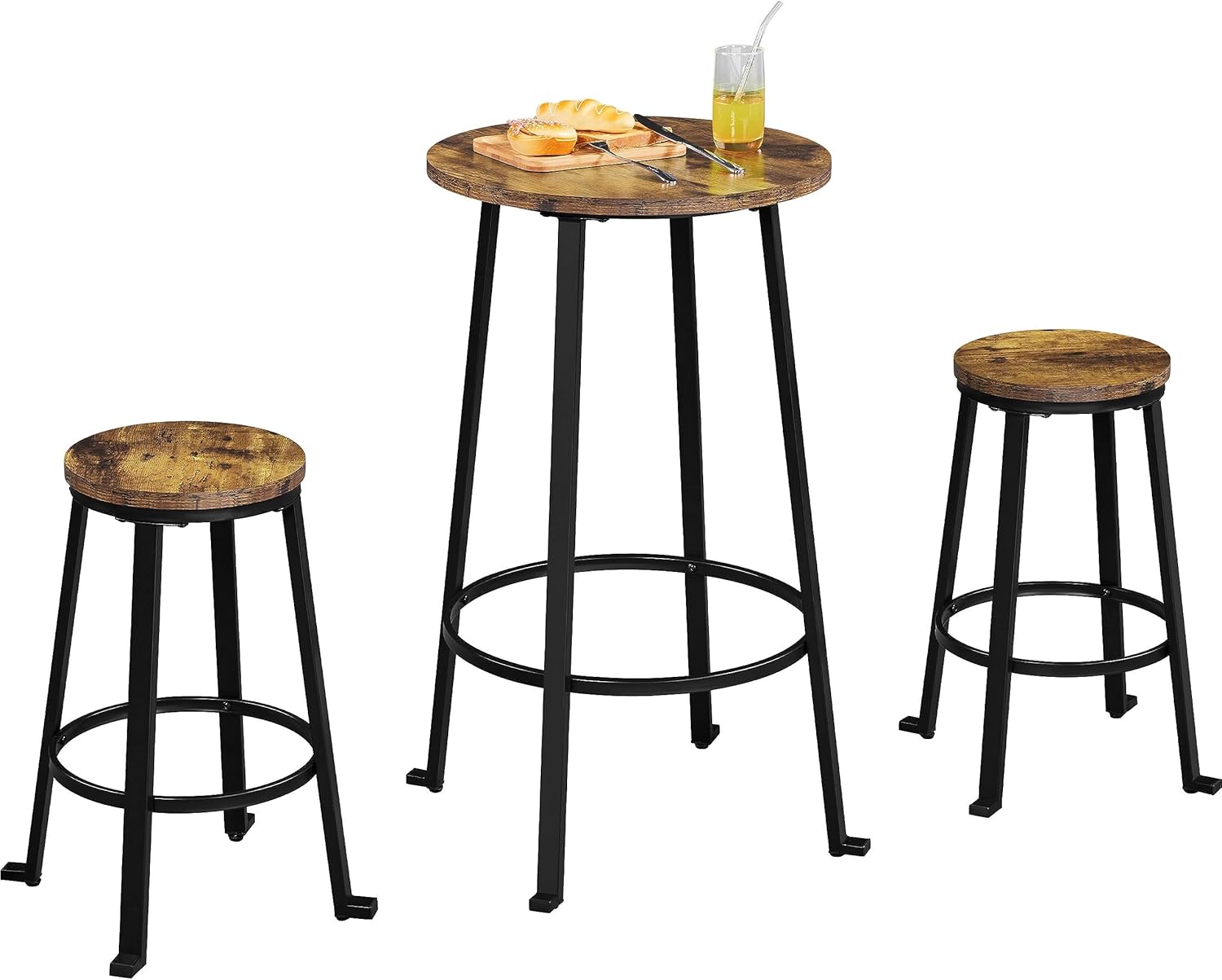 Yaheetech 3 Piece Dining Table Set Rustic Industrial Bar Table Set