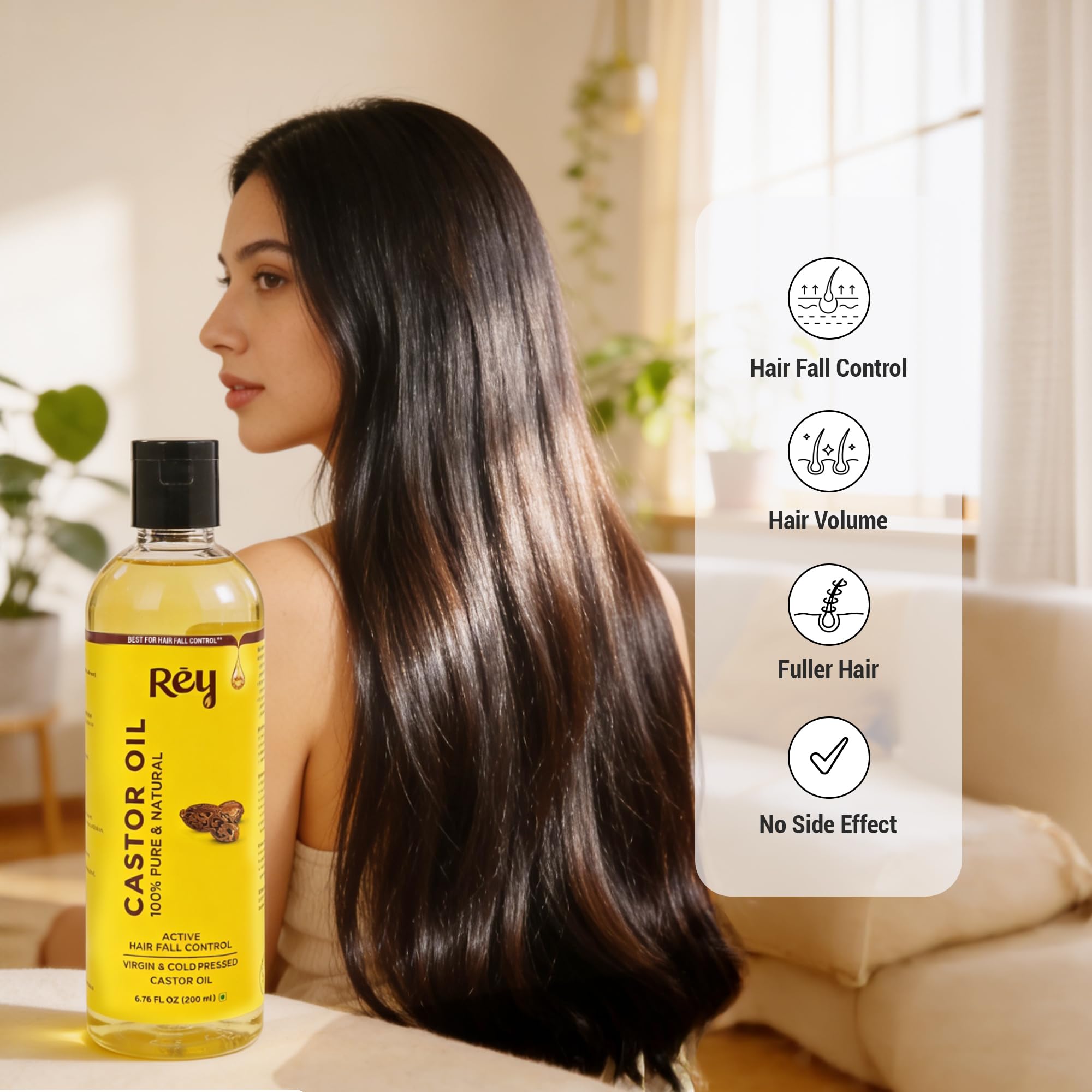 Rey Naturals - Aceite de ricino 100% puro prensado en frío, hidratante y curativo, para piel seca, crecimiento del cabello, para piel, cuidado del cabello, pestañas (200 ml)