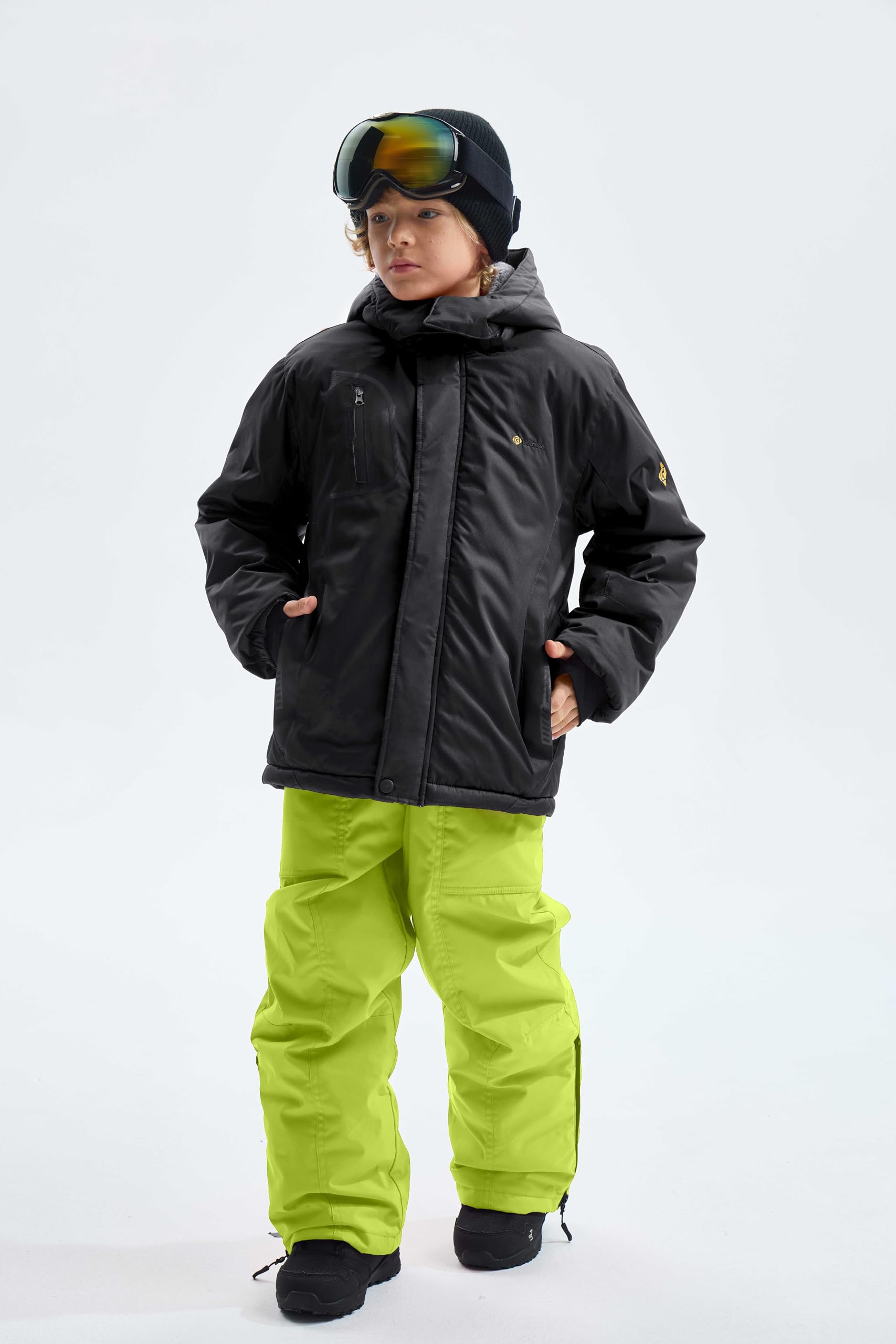 GEMYSE Bambini Giacca da Sci Impermeabile Pile Antivento Giacche Ragazzi invernale Cappotto con Cappuccio