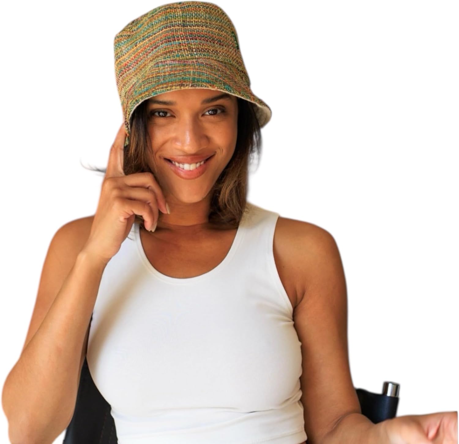 Handmade Hemp Bucket Hat, Multicolor Striped, Natural Woven Summer Beach Sun Hat, Unisex Boho Style