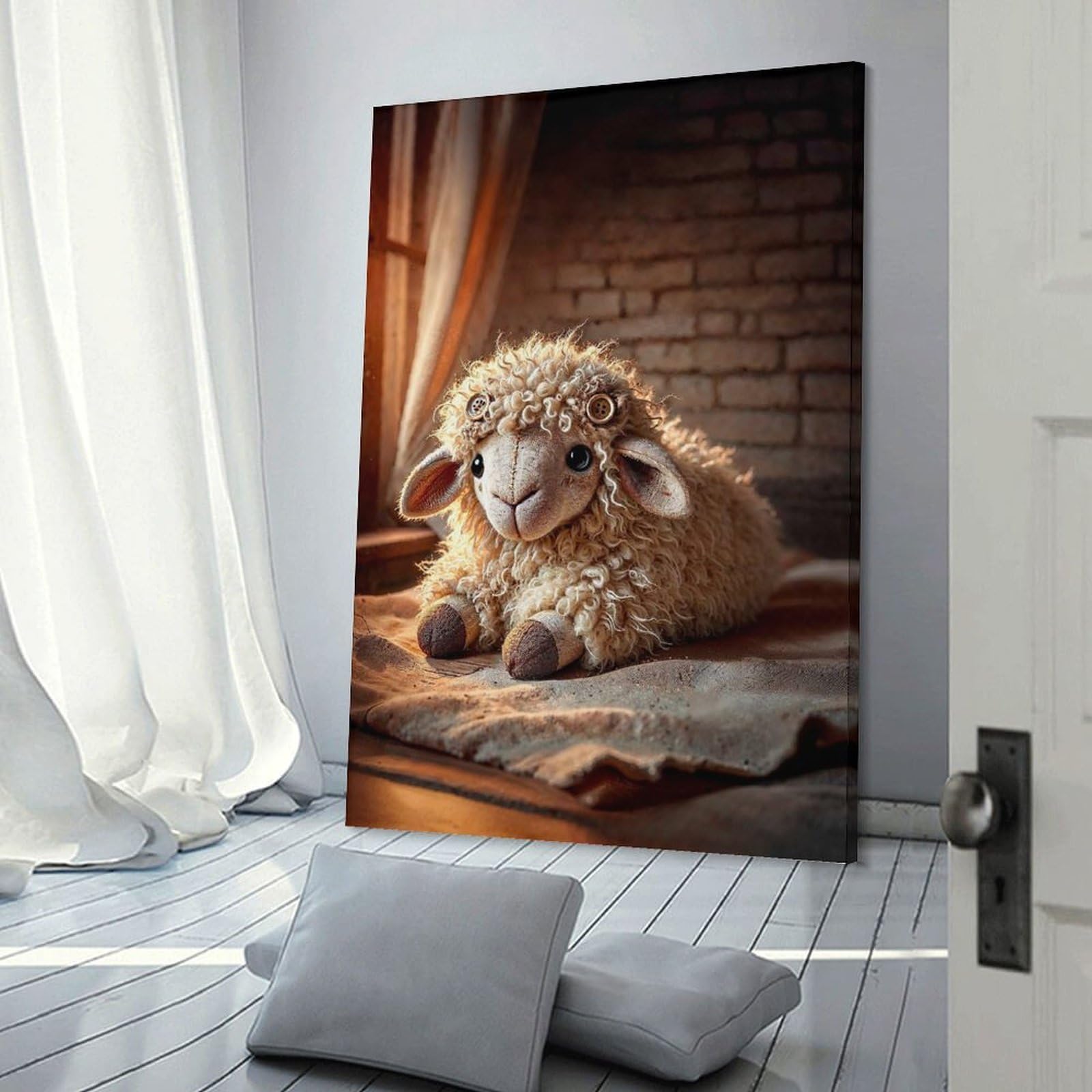 Junmoney Frame-Style-20 Handmade Plush Lamb Toy Hanging Wall Art, 24X36inch(60X90cm), For Bedroom Walls, Guest Spaces Or Lounges, An Easy Wall Refresh For Bedrooms
