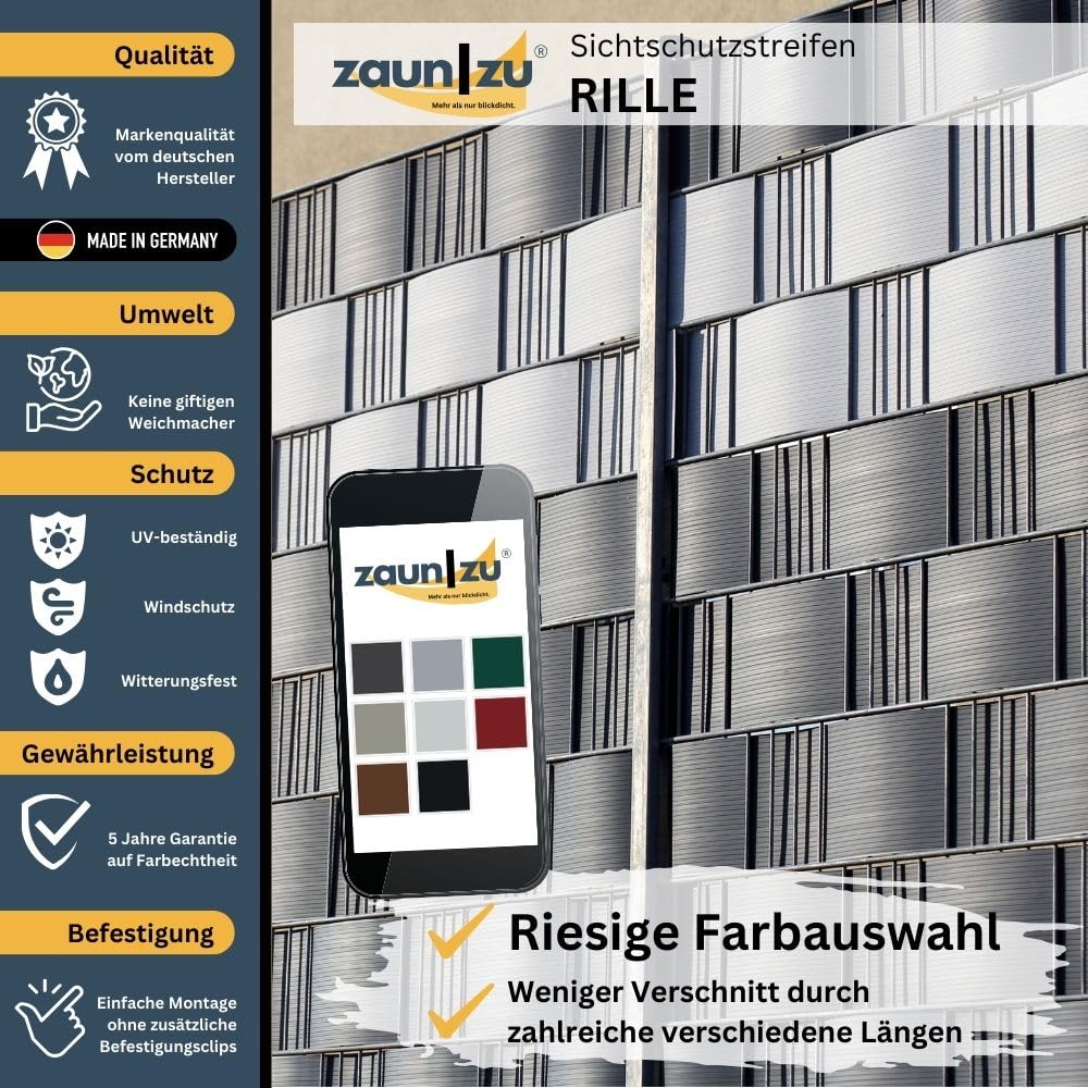 Rille 50 Meter Rolle 19cm hoch | Sichtschutzstreifen PP für Doppelstabmatten UV-beständiger Sichtschutz | Zaunblende Made in Germany | Rillenstruktur Anthrazit 50m