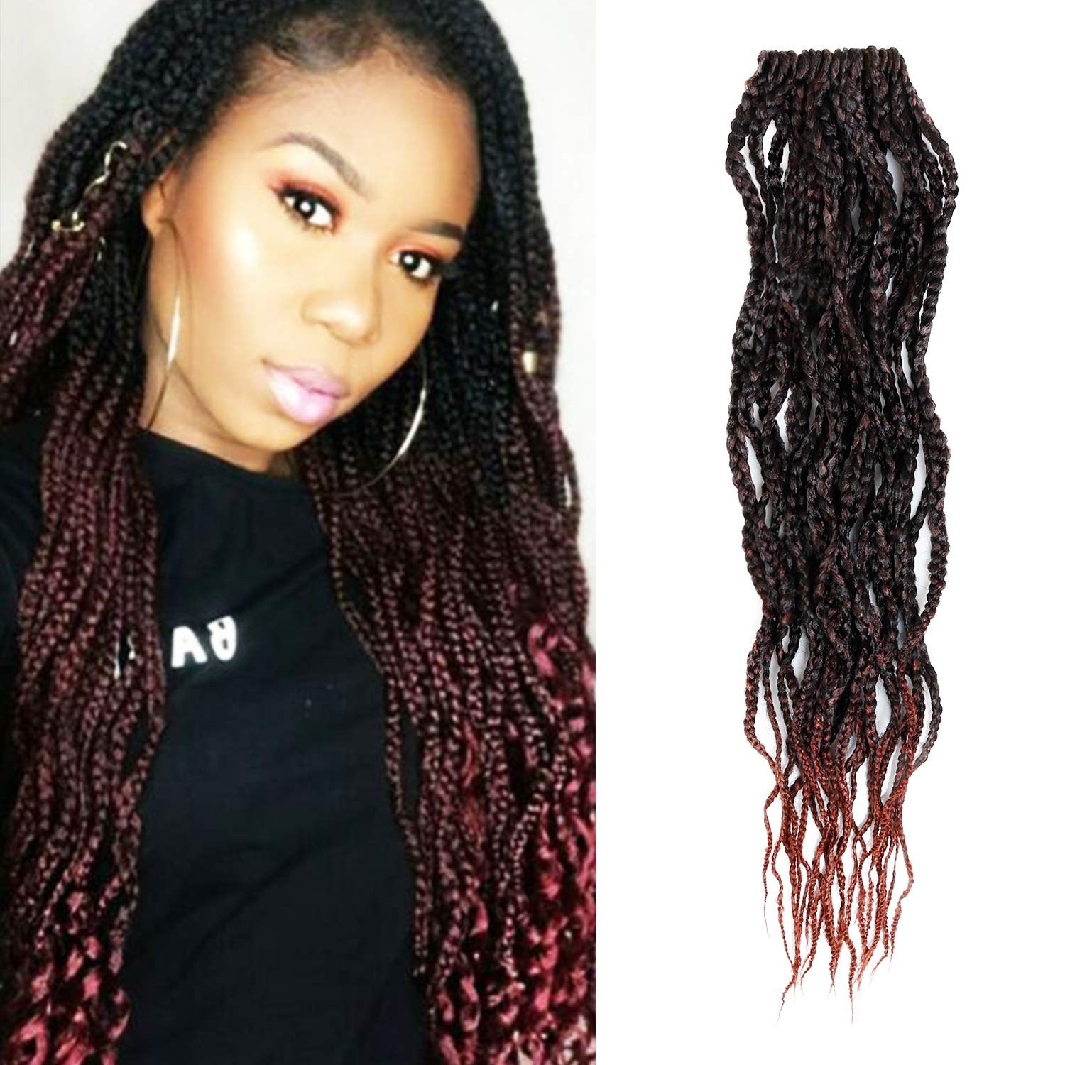 20 Inch AU-THEN-TIC Wavy Box Braid Crochet Hair Goddess Box Braids Crochet Hair Crochet Box Braids Pre Stretched Synthetic Hair Extensions (20 Inch (Pack of 6), T1B/350-Tipped Off Black and copper)