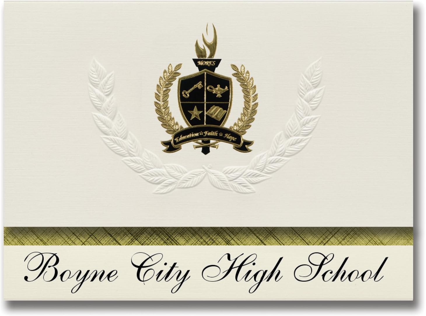Signature Announcements Boyne City High School (Boyne City, MI) Graduation Announcements, Presidential style, Elite package of 25 with Gold & Black Metallic Foil seal