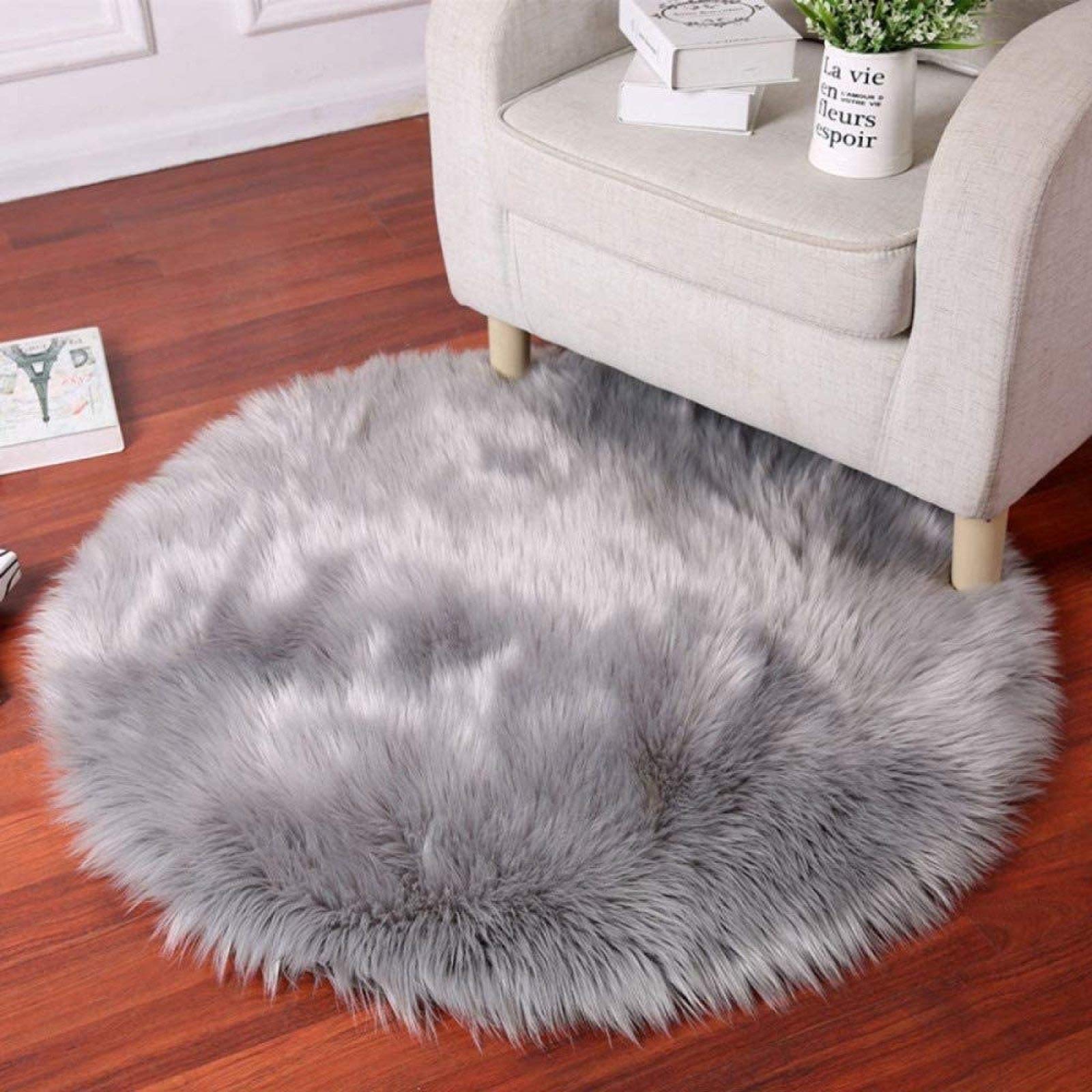 Imitation Peau De Mouton Fausse Fourrure Imitation Ronde Tapis en Fausse Laine Moelleux Tapis en Fourrure Douce Imitation Peau De Mouton Anti-Pelucheux,Grey-140cm/4.6ft