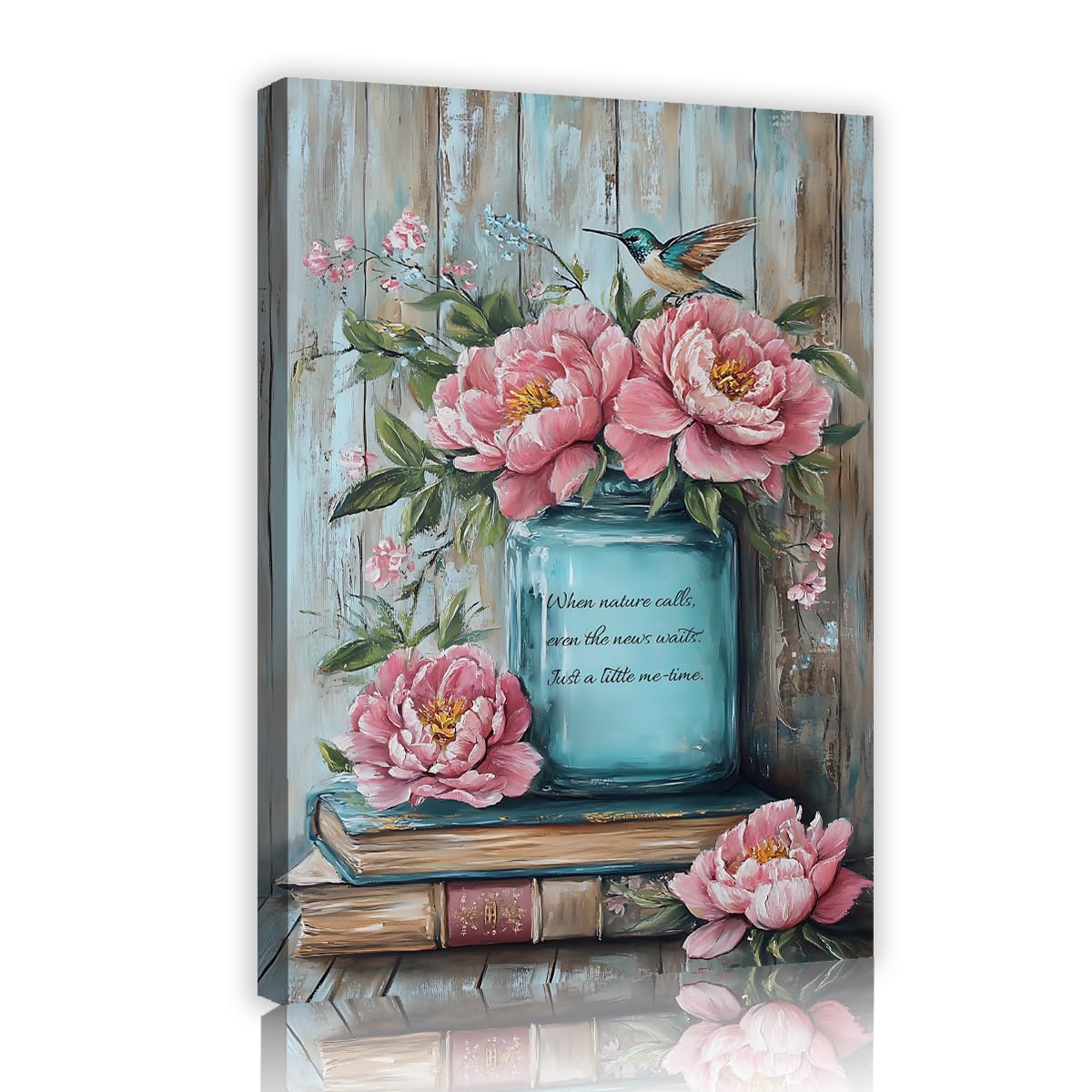CHERHERART Sztuka ścienna Wazon Różowa Piwonia Płótno Zdjęcia Książki Vintage Dom Farba Inspirujący Cytat Obraz Druk Elegancki Kwiatowy Plakat Dekoracja 50 x 75 cm Rama wewnętrzna