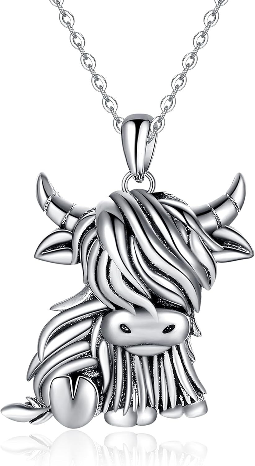 Cow and Highland Cow Necklace Sterling Silver S925 Jewelry Italian Horn Pendant for Women