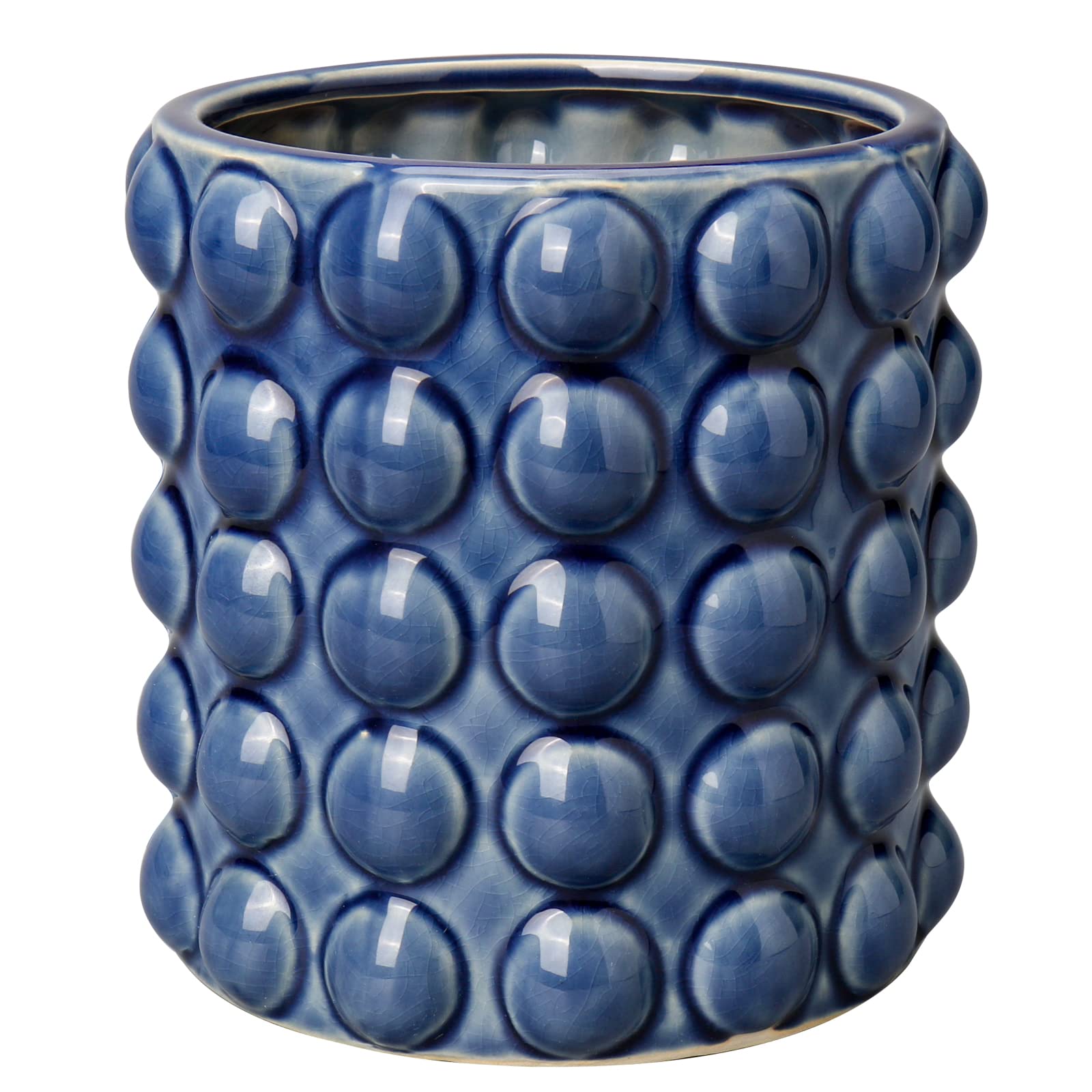 Oairse Ceramic Plant Pot 14cm/5.5inch Bubble Ceramic Planter with Drainage Holes Blue Flower Pots Beaded Design Decorative Plant Pots Indoor pour Succulent Cactus Snake Plant Houseplant