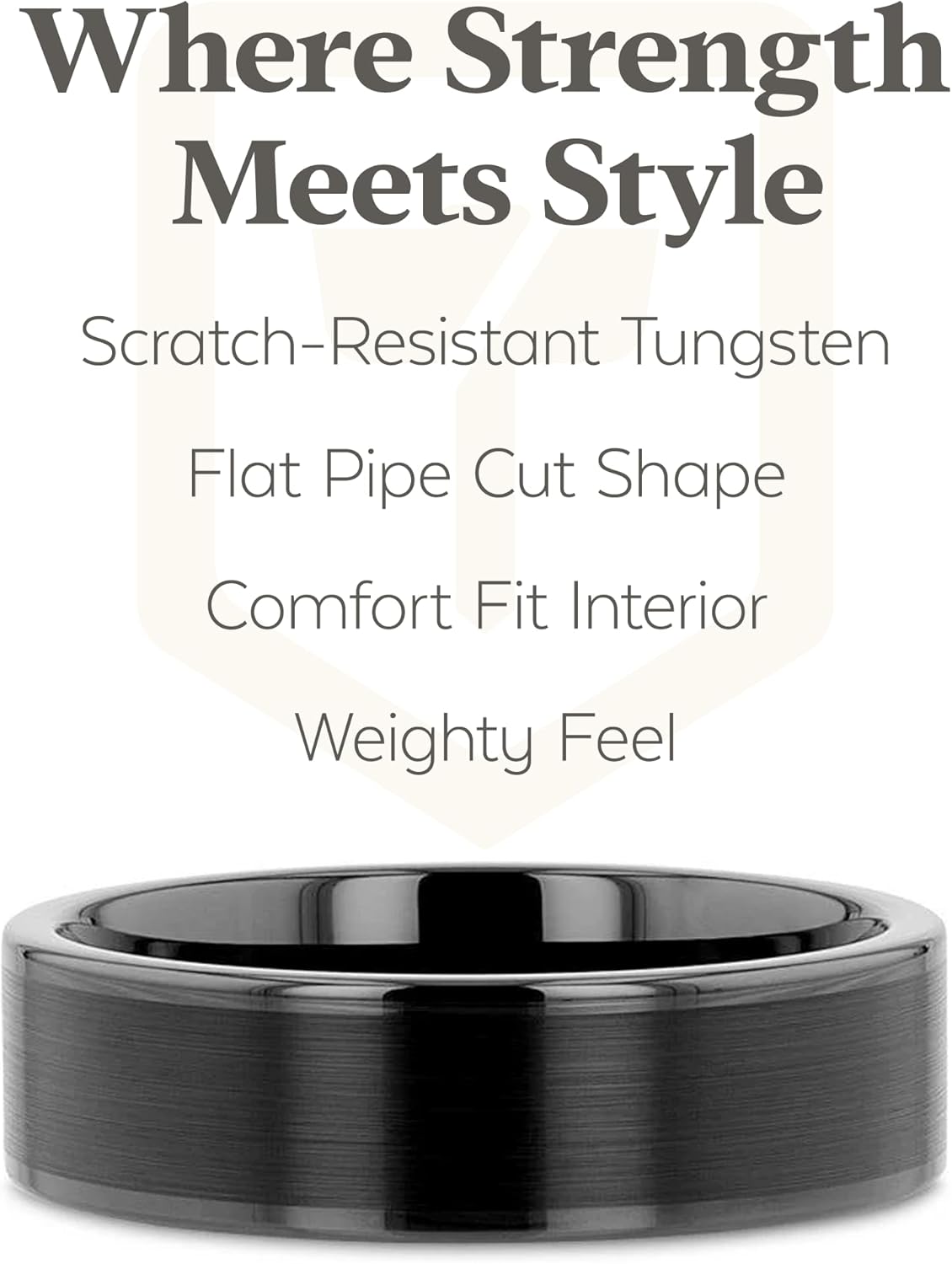 Thorsten Vulcan Black Tungsten Carbide Men’s Wedding Ring – Flat Matte Brushed Finish with Polished Edges – Comfort Fit Wedding Band – Durable and Stylish Ring for Him - Image 2