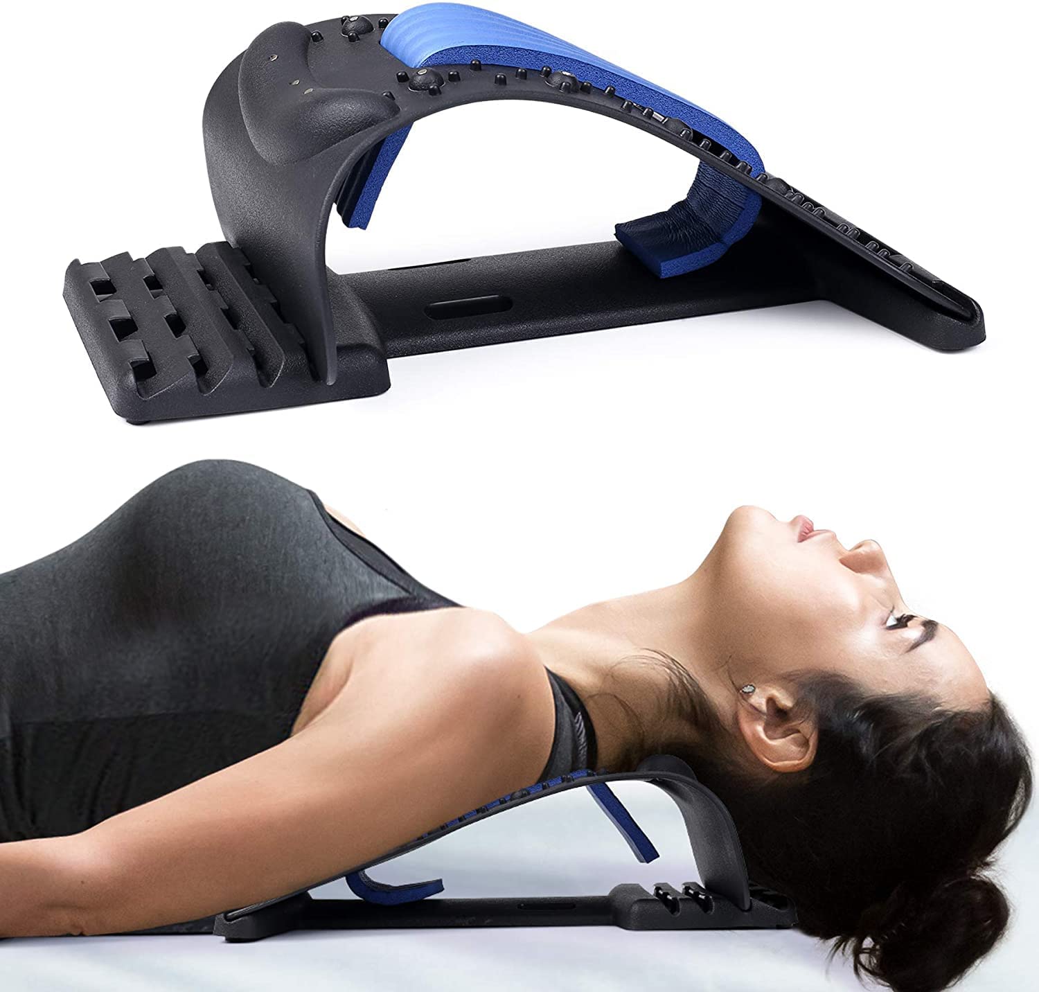 EUZAEUZA Adjustable Neck Stretcher for Neck Pain & Shoulder Support Back Support Device for Cervical Spine Alignment (Blue)