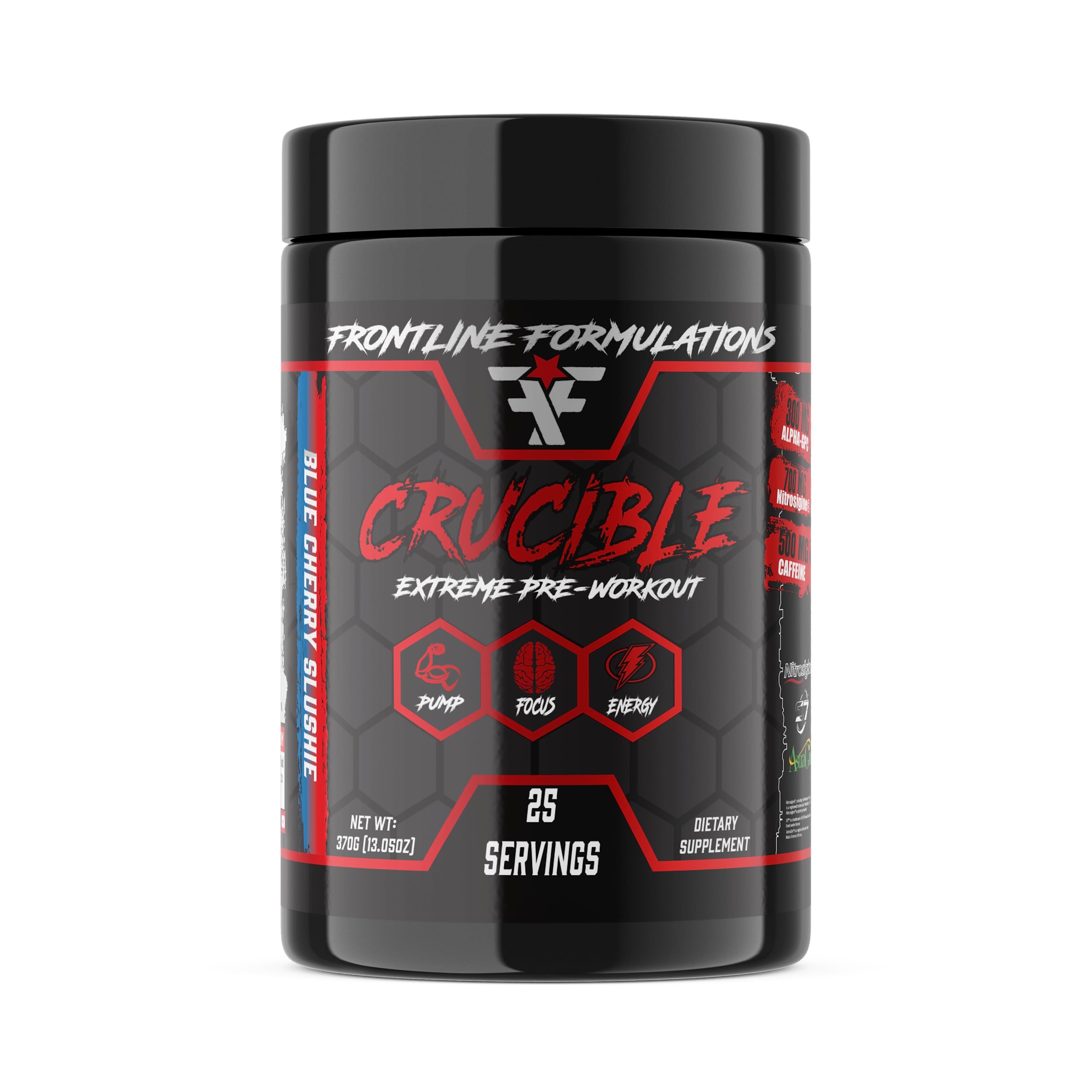 FRONTLINE FORMULATIONSCrucible Pre-Workout Powder, Explosive Workouts, Laser Focus, High Stim, Amazing Flavor, Veteran Owned and Operated (25 Servings, Blue Cherry Slushie)