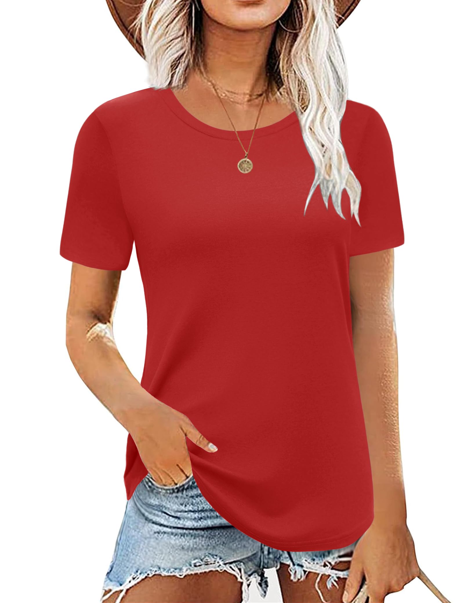 Aottori Basic T-Shirt Damen Kurzarm Tshirt mit Rundhals Sommer Oberteile Elegant Lose Kurzarmshirt Tops Tee Shirts