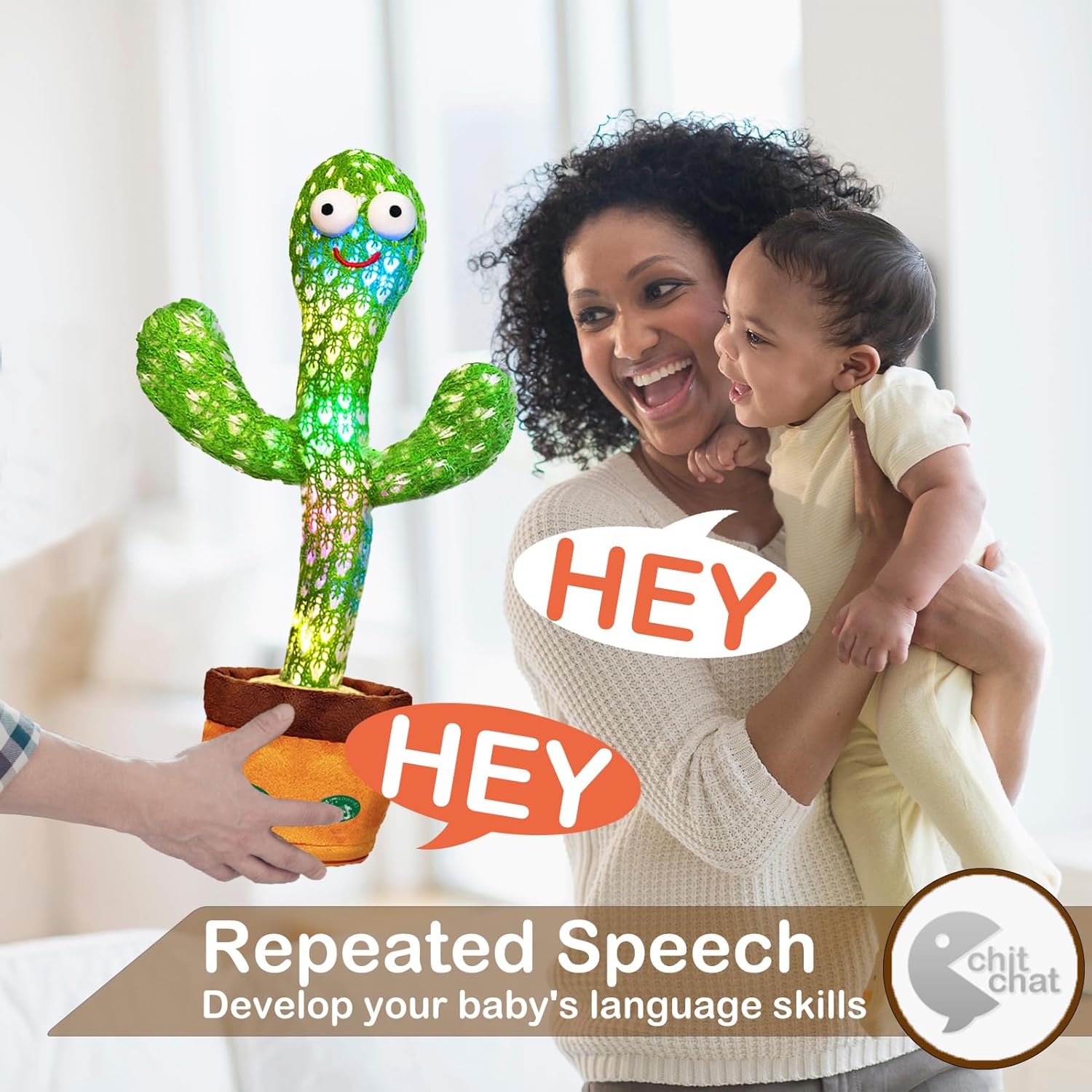 Talking Cactus Toy with LED 120 English Songs, Singing Cactus Dancing Musical Toy, Tummy Time Toys Baby Mimicking Repeats What You Say (Audio Recording & Retelling) Boys Girls Interactive Gift - Image 4