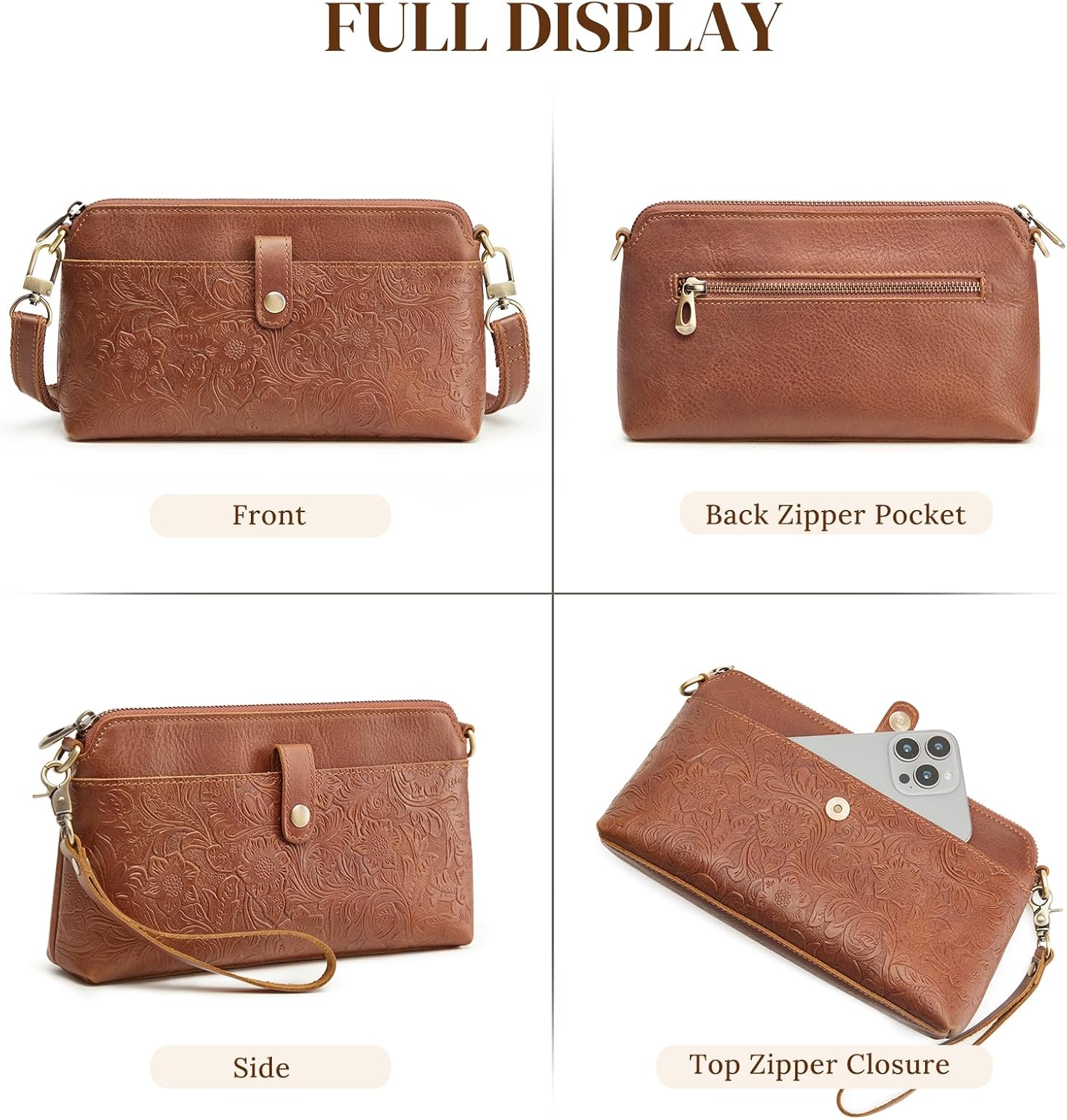 S-ZONE Leather Crossbody Bags for Women Small Bag Phone Purse RFID Blocking Clutch Purses Convertible Wristlet with 2 Straps - Image 8