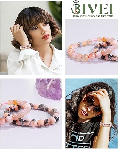 Miniatura 3 de Bivei Pulsera de cuentas redondas de piedras semipreciosas de piedras preciosas naturales hecha a mano, con cristales curativos, mejora la energía