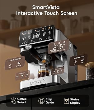 ecozy 4-in-1 Espresso Machine and Coffee Maker Combo with Milk Frother | Cold Brew & Over Ice, Interactive Touch Screen, Stainless Steel, Brezzano Elite Series for Lattes, Americanos