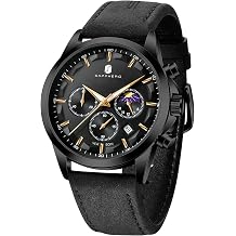 BENYAR Men's Watch Waterproof Chronograph Luminous Classic Watches Leather Strap Large Dial Date Analogue and Anti-Scratch Elegant Gift Black Black