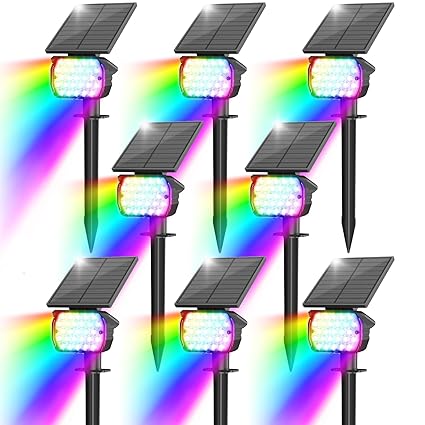VOLISUN Solar Spot Lights Outdoor Waterproof 27 LEDs Lens with 3 Lighting Modes IP67 SpotLights Solar Powered Auto On/Off Solar Landscape Lighting for Yard Garden House Pathway(8Pack-RGB)