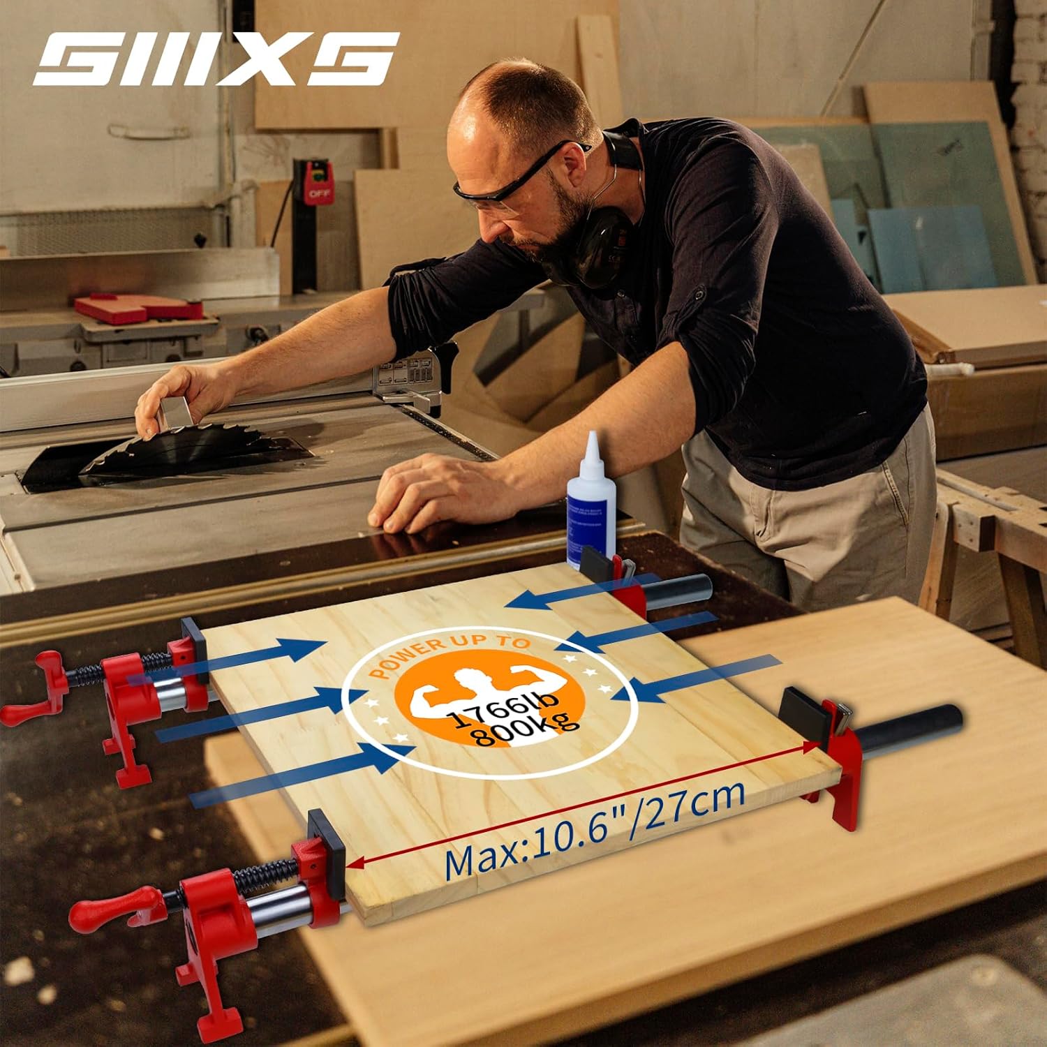 3/4 Inch H-Style Professional Wood Gluing Pipe Clamp Set with Steel Pipe, Heavy Duty 1766 Lbs Load Limit for Woodworking(2-Pack)