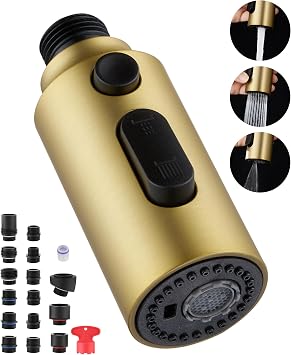 Brushed Gold Kitchen Sink Faucet Head Replacement with 15 Adapters