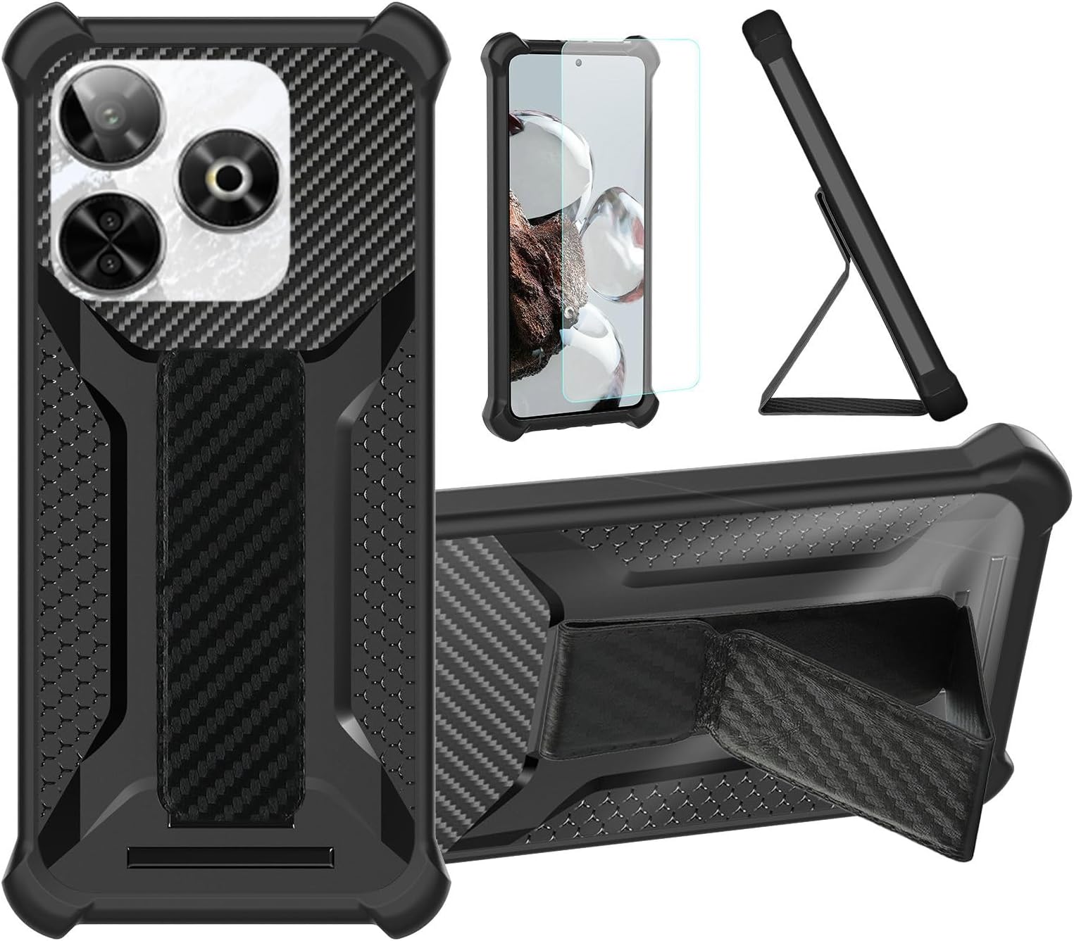 Case Compatible for BLU G84 Phone Case Stand Cover [with Tempered Glass Screen Protector] Hybrid Case [Folding Support Magnetic] [Frosted Anti-Fingerprint] Black