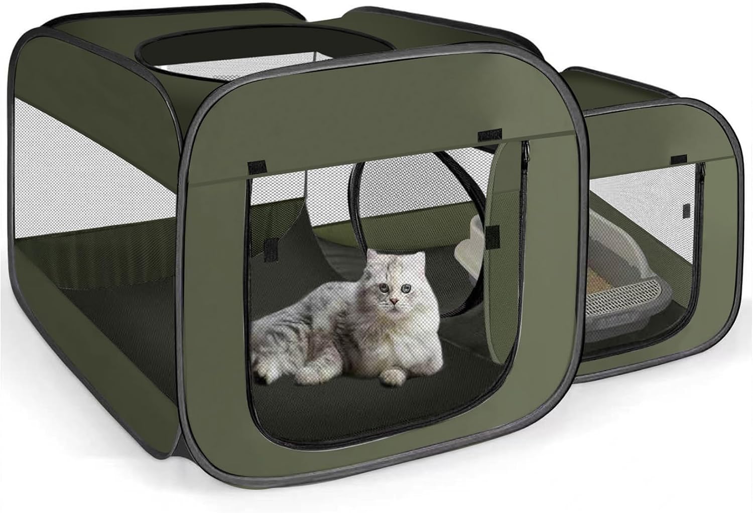 Tailtastic 2-Room Cat Playpen, Portable Indoor/Outdoor Enclosure, Green