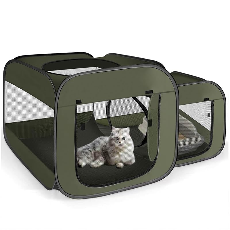 Cercado portátil para gatos com 2 ambientes em nylon TailTastic Verde