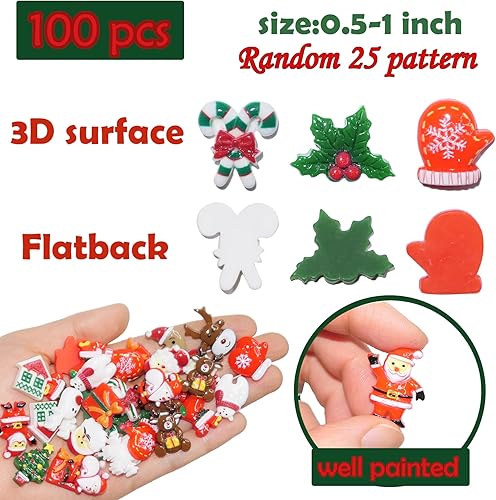 Miniatura 3 de Dijes navideños de resina para manualidades, 100 cuentas de slime con parte trasera plana, adornos en miniatura para adornos de Navidad, suministros