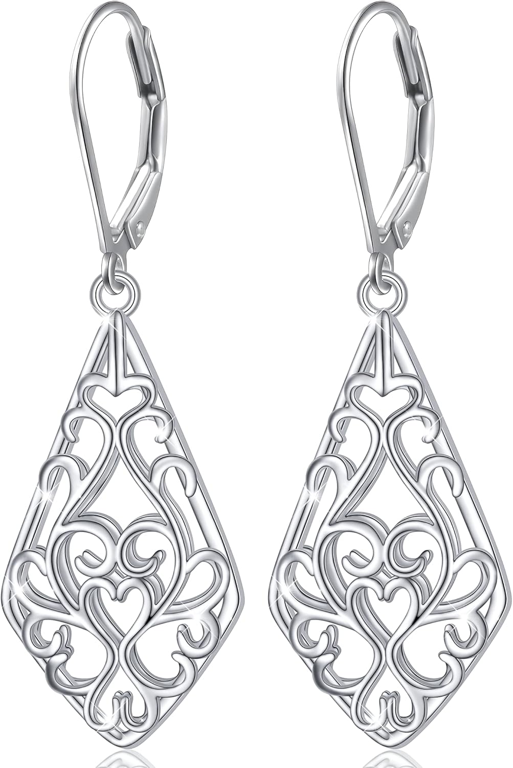 Sterling Silver Leverback Dangle Earrings for Women Teardrop Filigree 14K Gold Plated Dangly Earrings Mother’s Day Gift