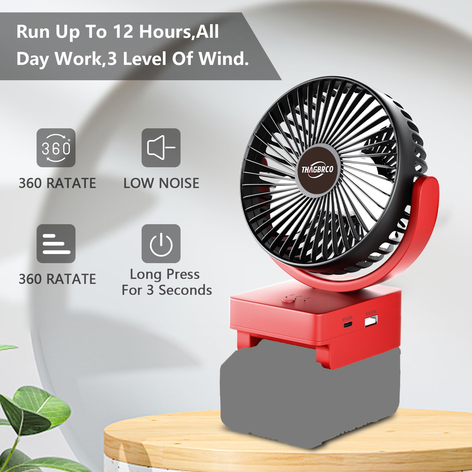 Ventilatore wireless per fan Compatibile con Einhell a batteria da 18 V, motore senza spazzole con ricarica rapida USB A+C, motore senza spazzole, per campeggio, officina e cantieri