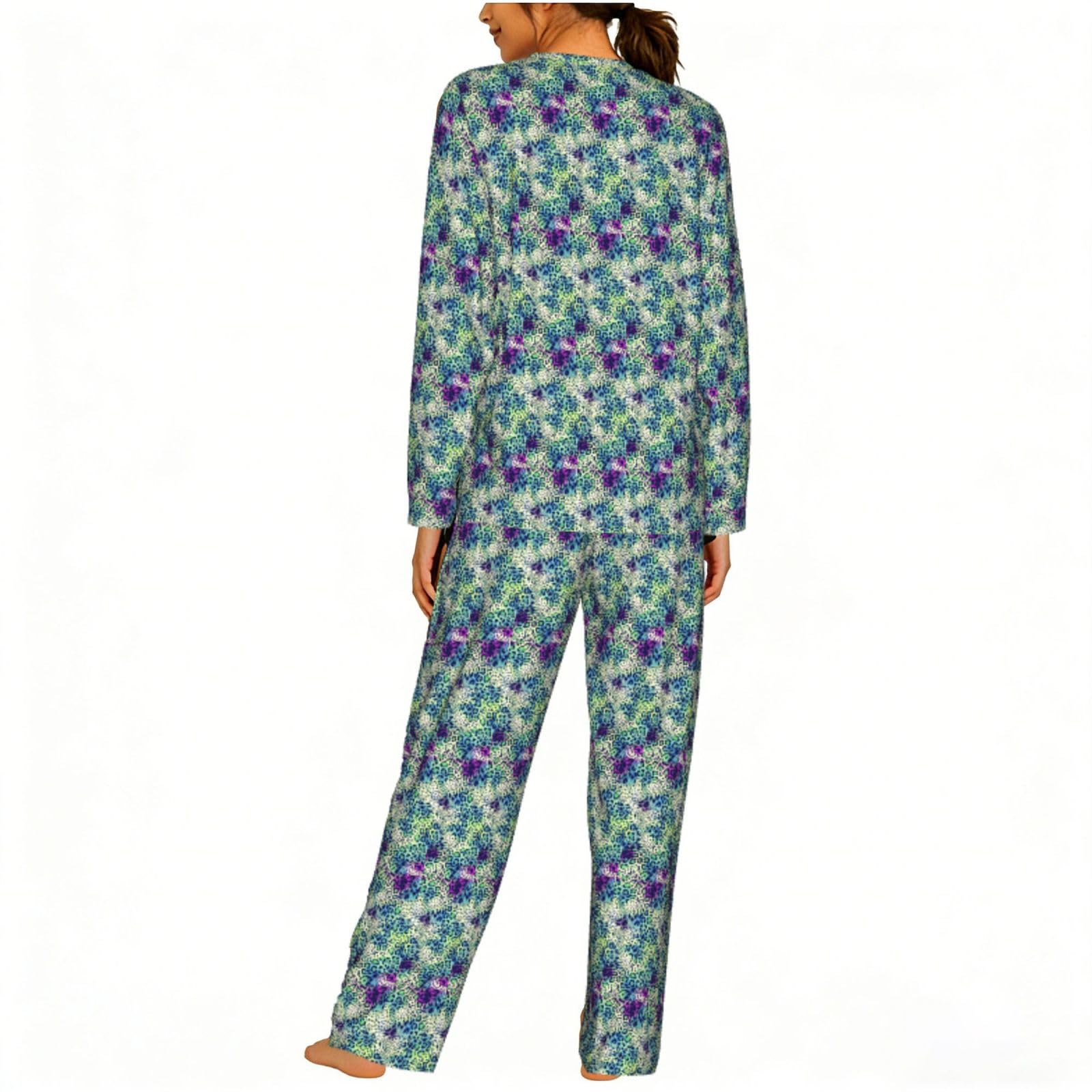 Pigiama da donna a maniche lunghe con stampa leopardata verde set pigiama morbido comodo elastico da notte