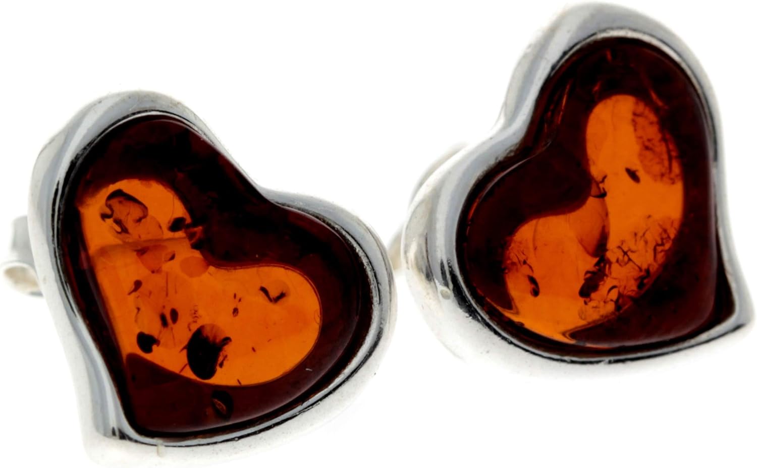 Classic Genuine Natural Cognac Baltic Amber and 925 Sterling Silver Hearts Studs Earrings AC004C - Image 5
