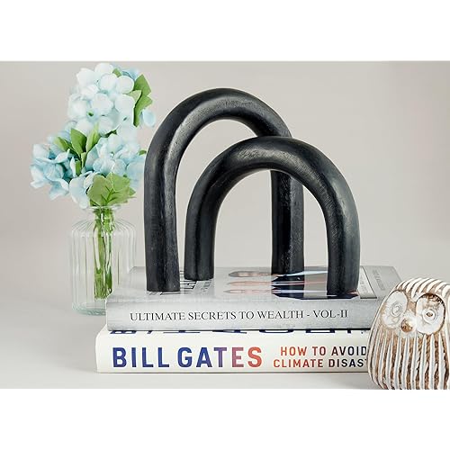 2pc Set Solid Wood Arch Home Decor Accents, Aesthetic Shelf Decor, Coffee Table Books Decor, Japandi Modern Decorative Object, Entryway Table Decor, Boho Living Room Decor Black