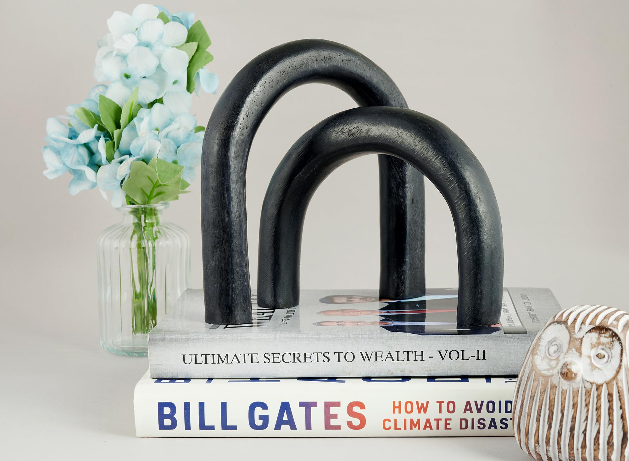 2pc Set Solid Wood Arch Home Decor Accents, Aesthetic Shelf Decor, Coffee Table Books Decor, Japandi Modern Decorative Object, Entryway Table Decor, Boho Living Room Decor Black