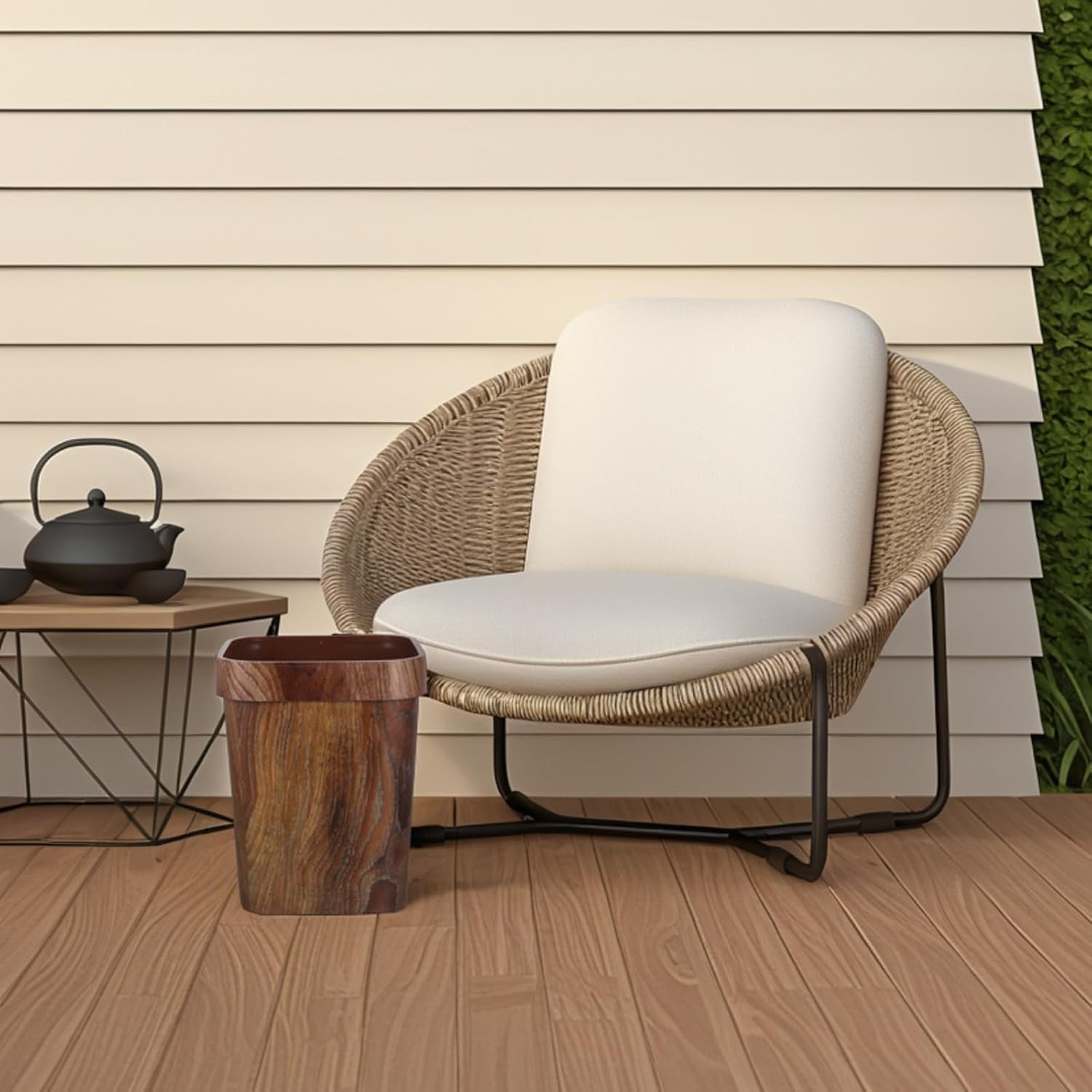 Lurrose Wood Grain Trash Can Medium 7.5 Gallon Open Top Rustic Bathroom Recycling Bin Farmhouse Style Wastebasket for Kitchen Office Bedroom