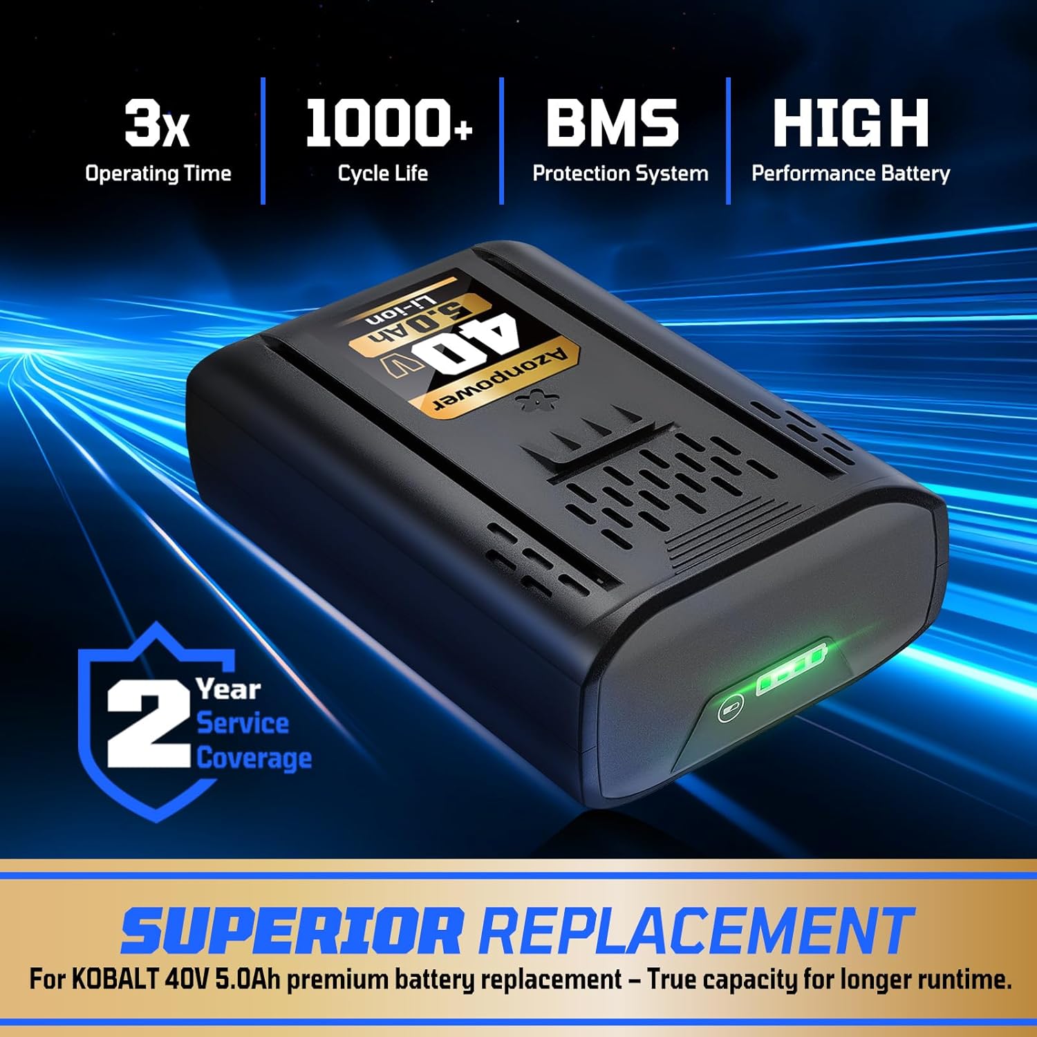 Replacement Kobalt 40V Battery 5.0Ah 2 Pack for KB-540-06/KB440-06/KB240-06 Series | 40V MAX Lithium-Ion Battery | Compatible with 40v Kobalt Cordless Power Tools | Fast Charging & Extended Runtime