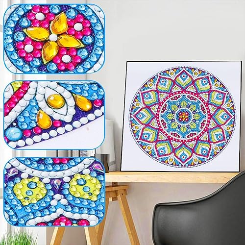 Miniatura 3 de LUSandy Kit de pintura de diamantes de mandala colorido 5D para adultos, taladro parcial, pintura de diamantes de mandala luminosa con forma