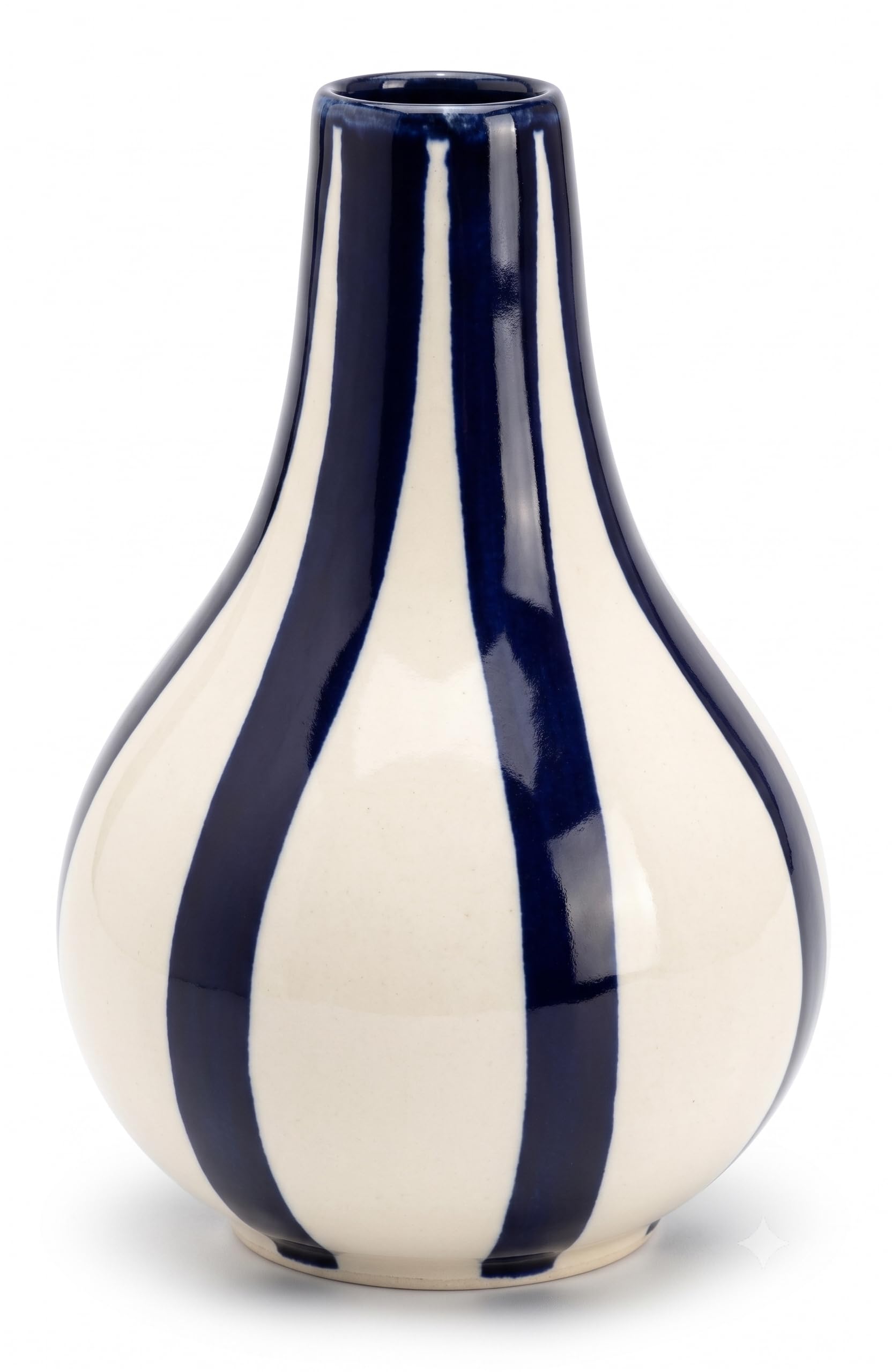 Azure Blue and White Striped Ceramic Vase Small | Blue & White Stripes, Glazed Finish, Bulbous Shape-image-6