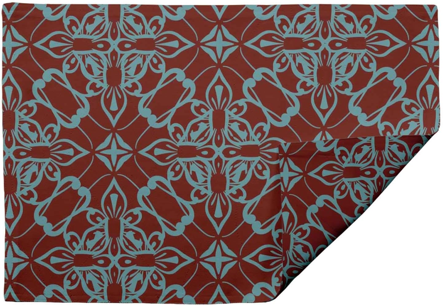 S4Sassy Red Floral Damask Printed Reversible Fabric Placemats Table Dining Mats-12 x 18 Inches-6 Pcs