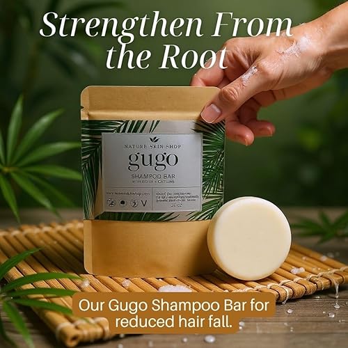 Miniatura 2 de Nature Skin Shop Gugo Barra de champú para el crecimiento y adelgazamiento del cabello, tratamiento anticaídas con biotina y cafeína, sin sulfatos,