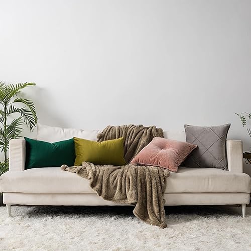 Miniatura 4 de Juego de 2 fundas de cojín decorativas de terciopelo lumbar de 16 x 24 pulgadas con cremallera, fundas de cojín rectangulares suaves y lisas de