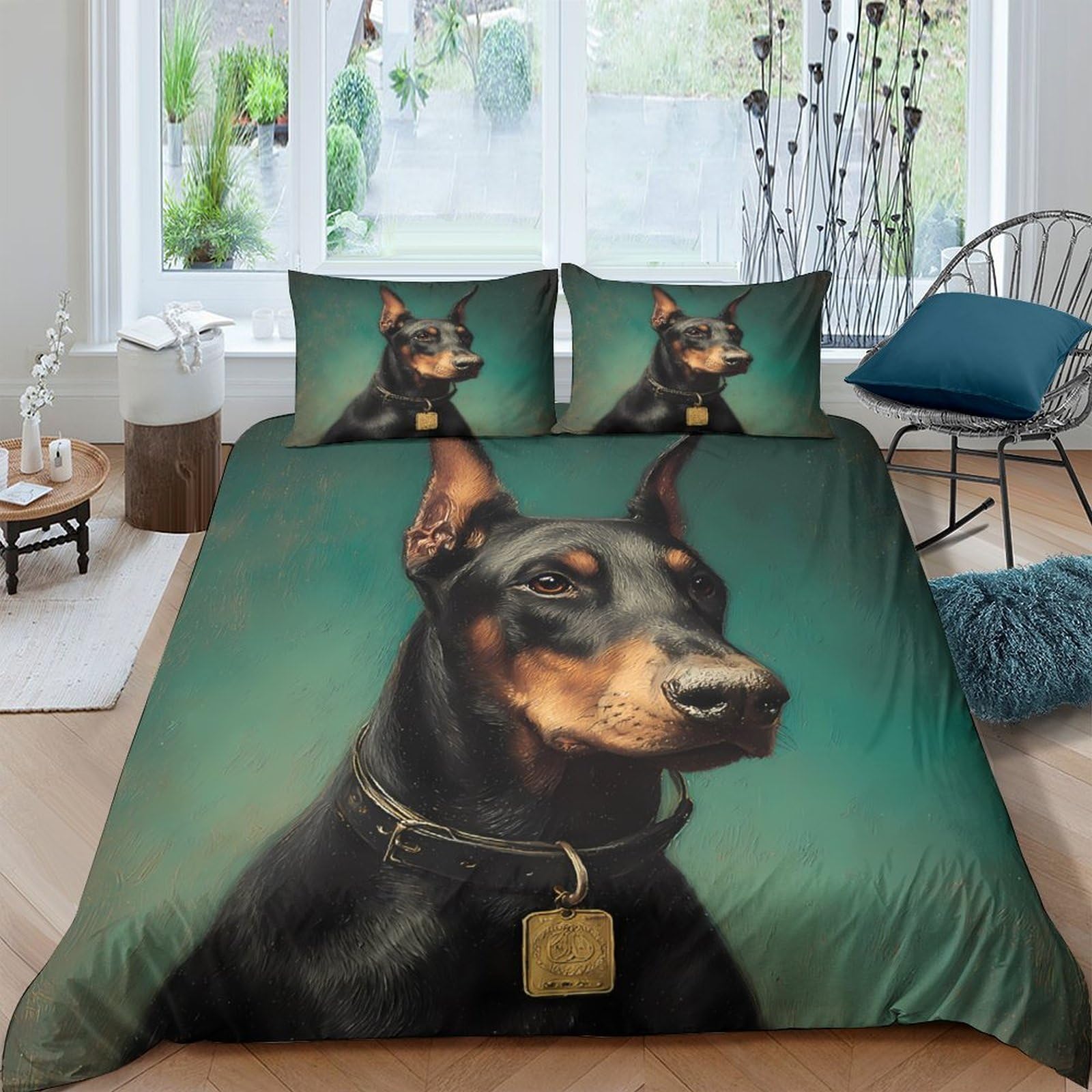 Ctjqhvkz Style-8 3D Printed Doberman Dog Fitted Sheet Microfiber Soft Animal Pattern Bed Cover For Bedroom Guest Room Easy Care Single（135X200cm）