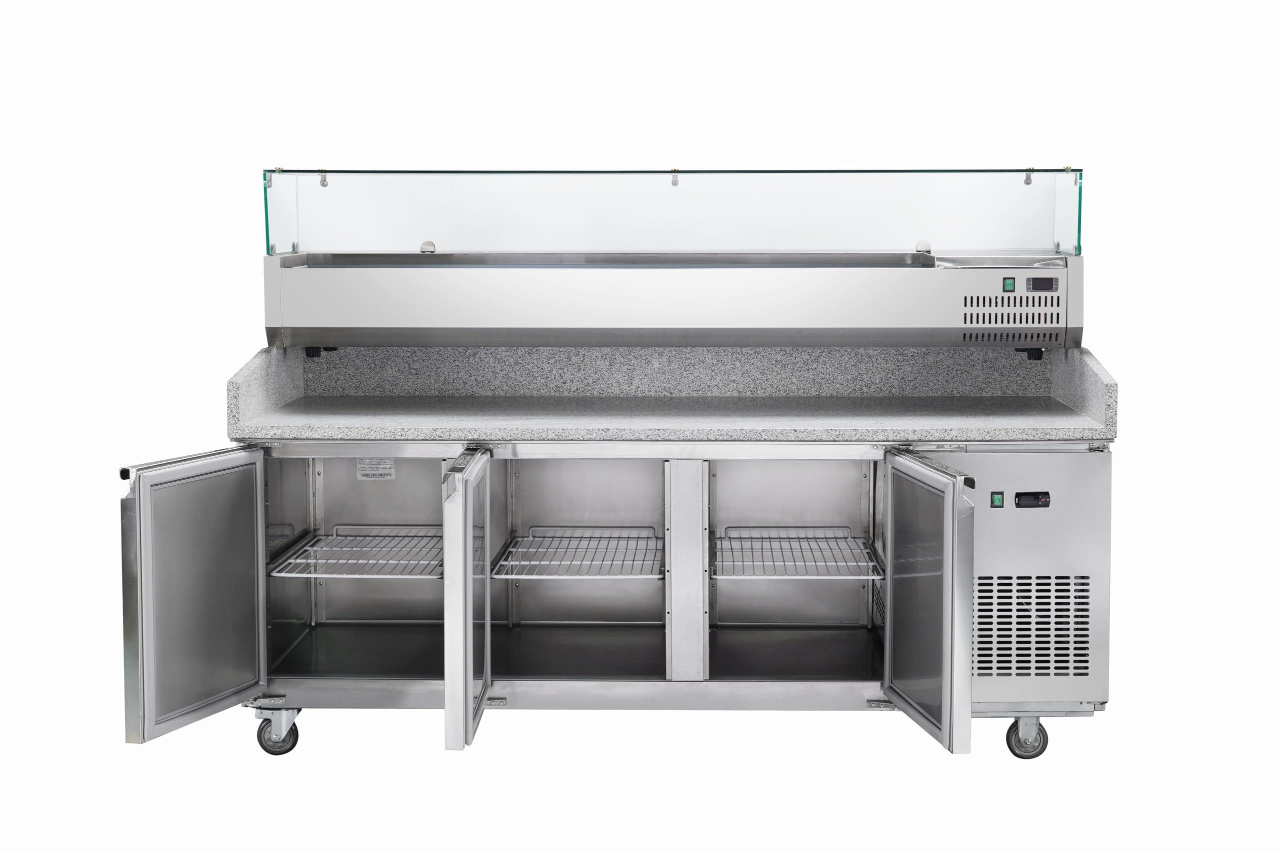 METRO Professional Table à pizza GPT3100SET, table réfrigérée, Acier inoxydable, 500 W, 435 L, 3 portes, compatible avec GHS2200