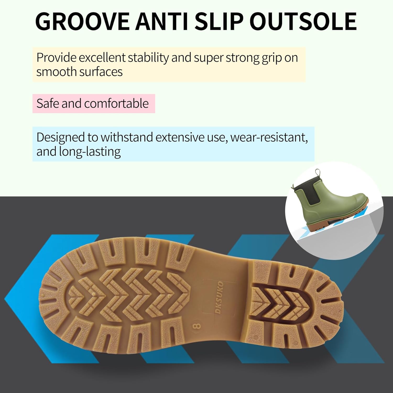 DKSUKO Women's Deck Boots Waterproof Ankle Rain Boots Non-Slip Rubber Fishing Boot Outdoor Work Shoes for Boating Gardening Farming(Green,8) - Image 5