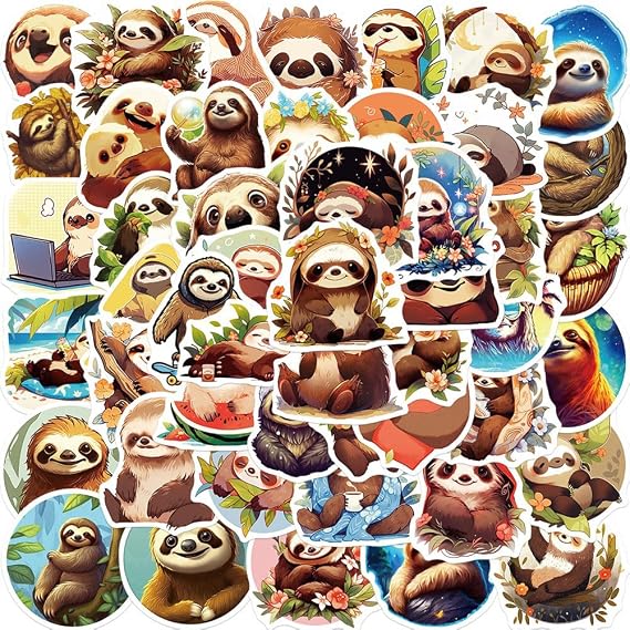 Amazon.com - Sloth Stickers |50Pcs Sloth Waterproof Vinyl Decals for ...