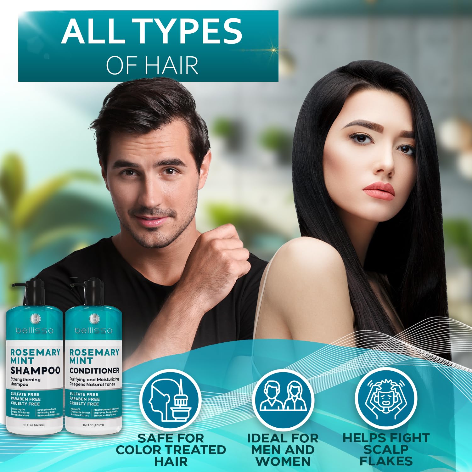 Rosemary Shampoo and Conditioner Set – with Rosemary Oil and Peppermint - Sulfate Free Moisturizing Products for Women and Men, Helps Flaky, Dry Scalp and Dandruff, Salon Thickening for Thinning Hair