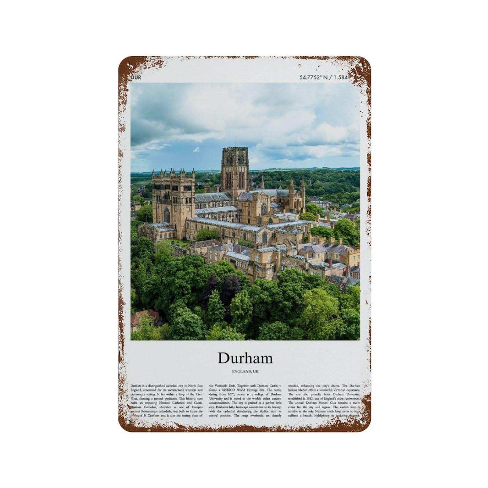 xiaoxiaoshen Durham England UK City Scenery Wall Decor Art Metal Tin Poster Modern Home Decor Art Home Bar Shop Decorations Vintage Sign 30x20cm
