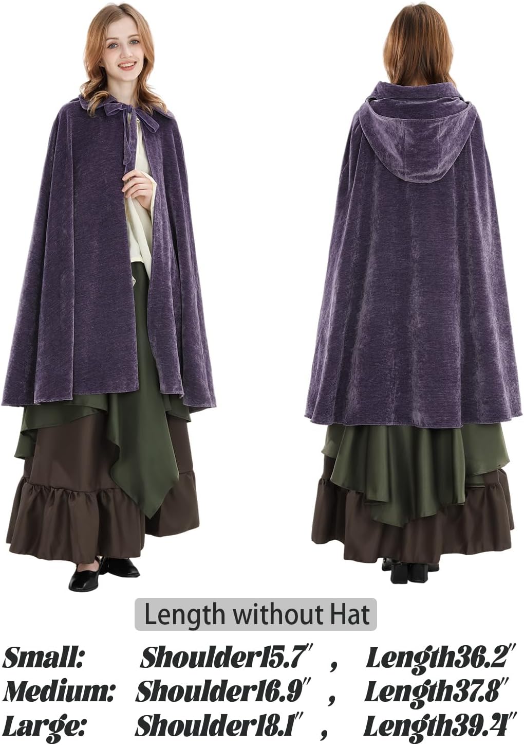 FCCAM Renaissance Cloak Women Velvet Cape Fantasy Medieval Robe Halloween Costume - Image 4